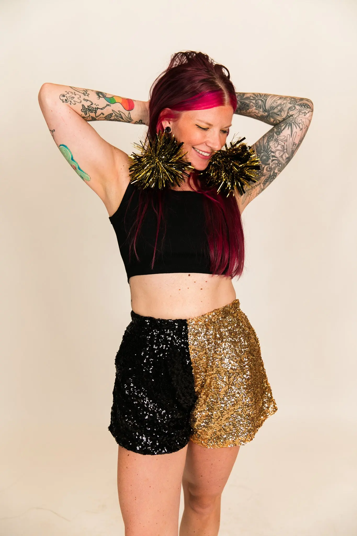 Black and Gold Sequin Shorts - Image 2