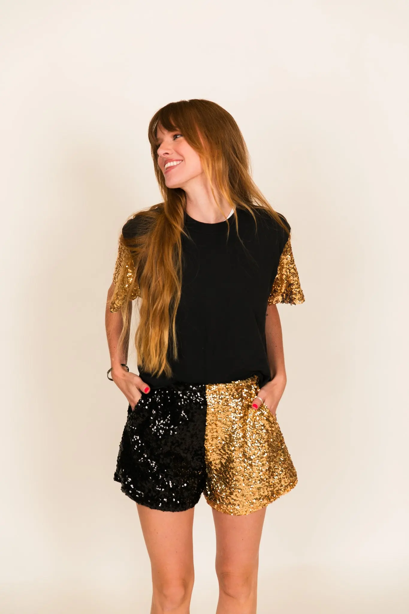 Black and Gold Sequin Shorts - Image 4