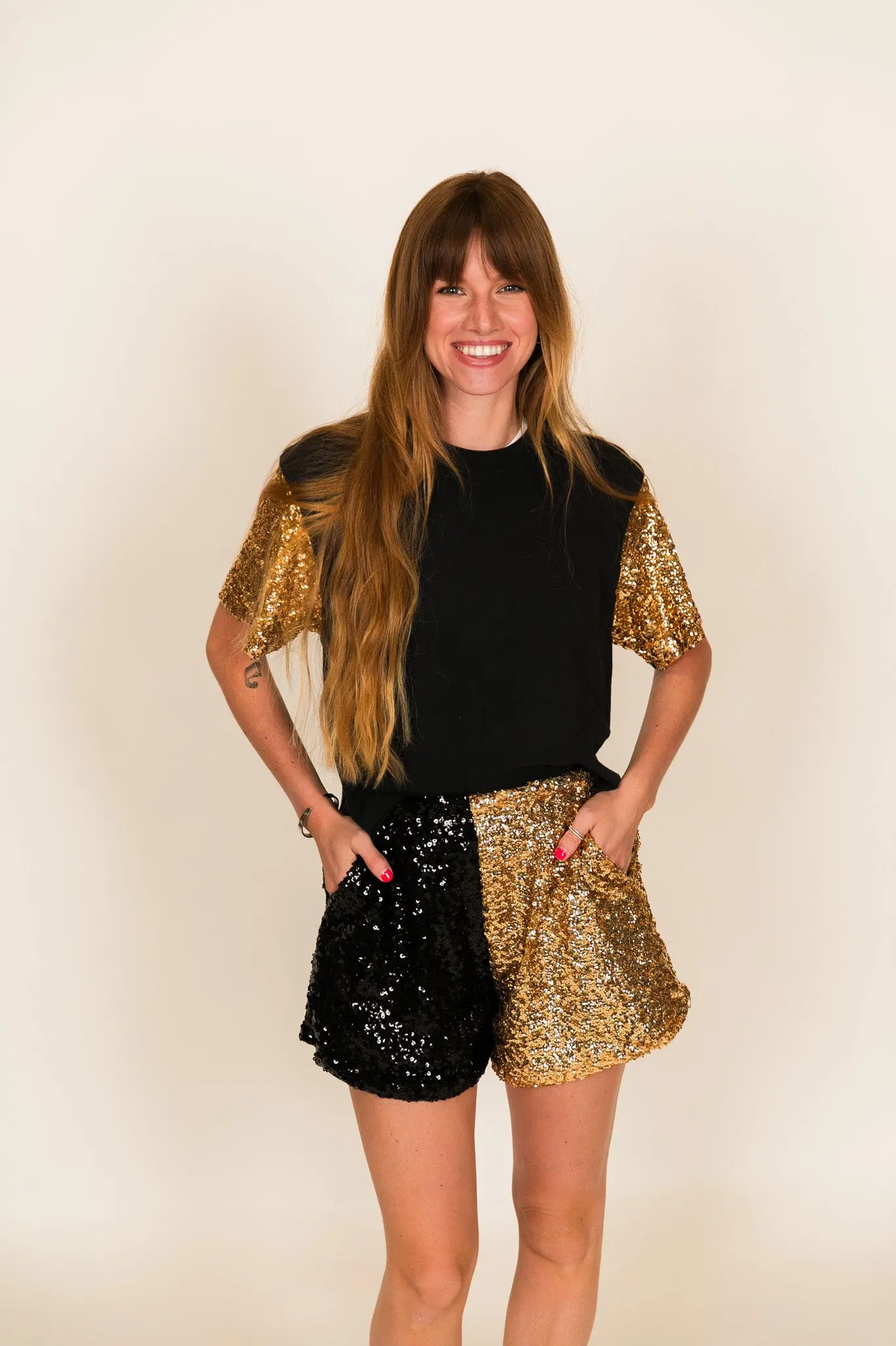 Black and Gold Sequin Shorts - Image 5
