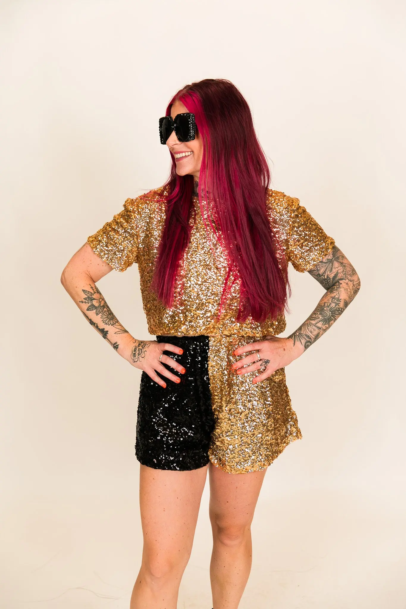 Black and Gold Sequin Shorts - Image 9