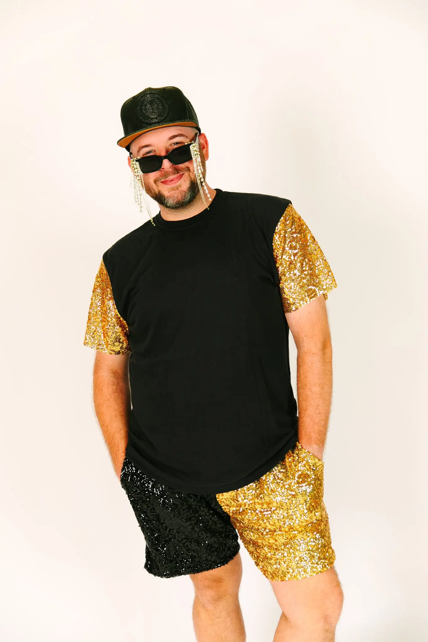 Black & Gold Daddy Sequin Shorts - Image 3