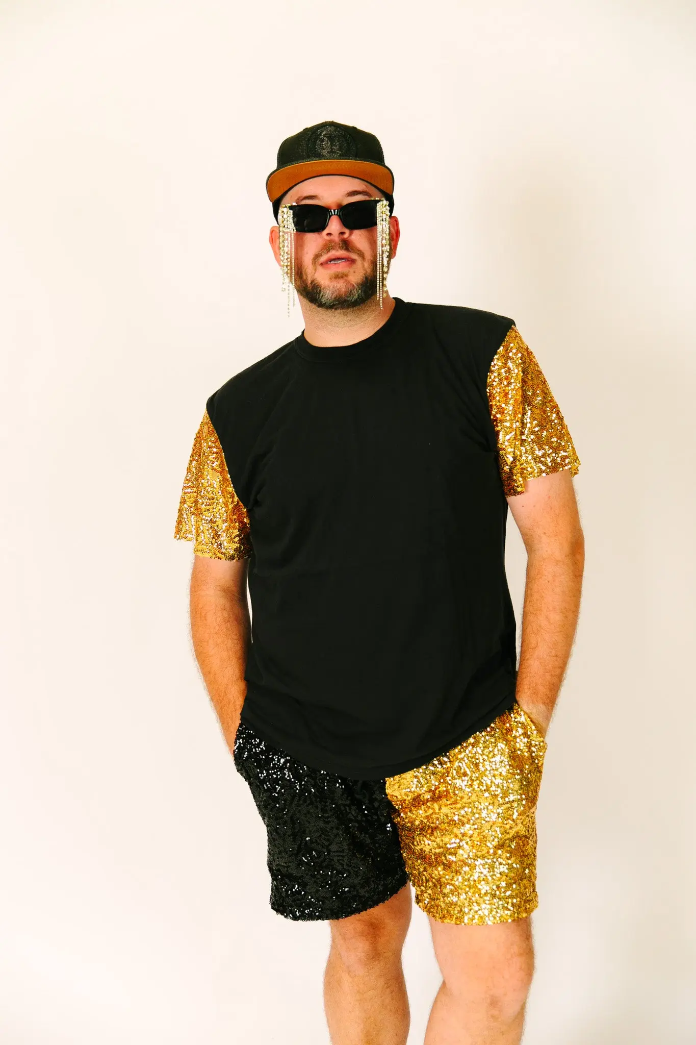 Black & Gold Daddy Sequin Shorts - Image 9
