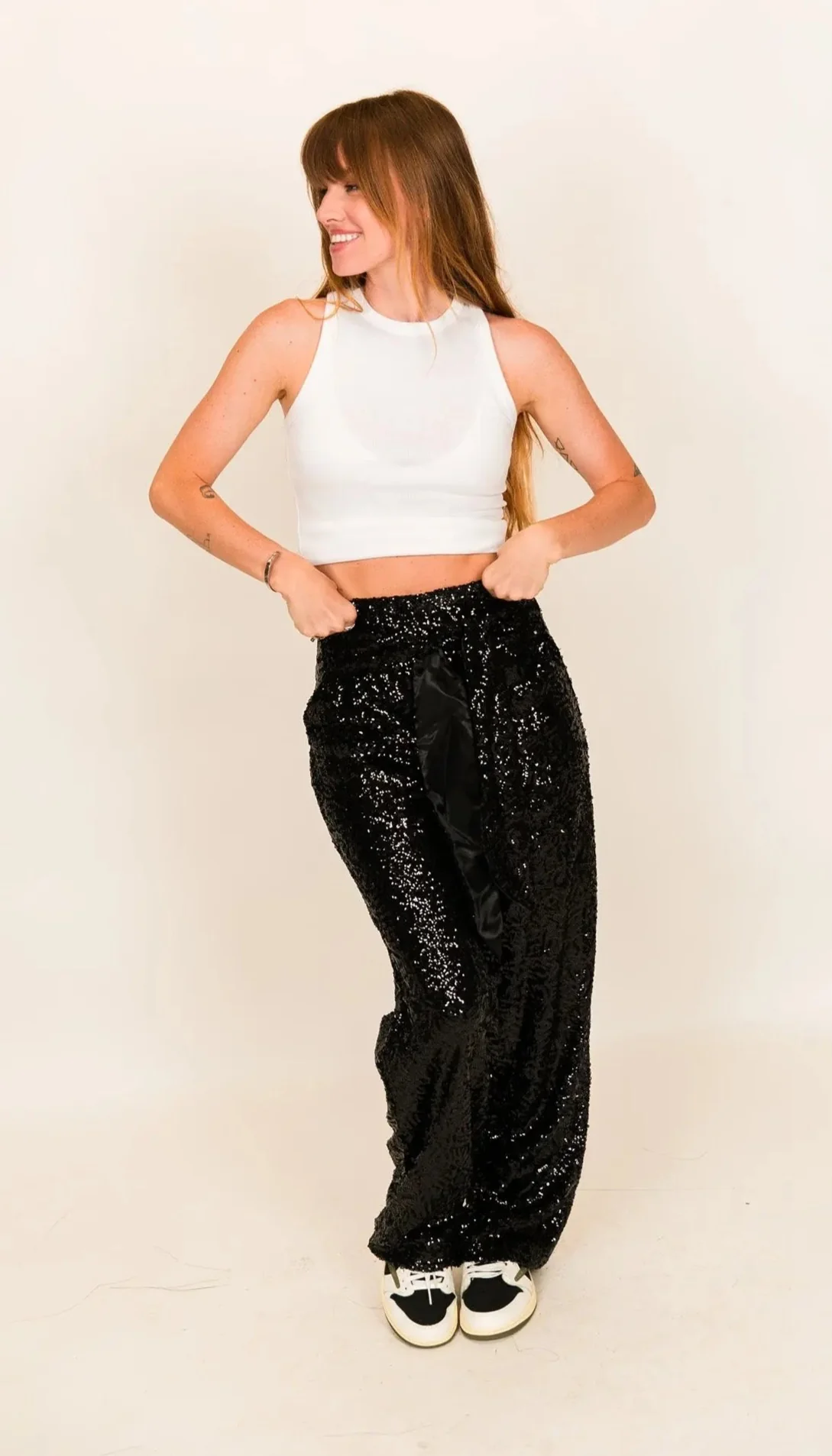 Black High Waisted Sequin Party Pants