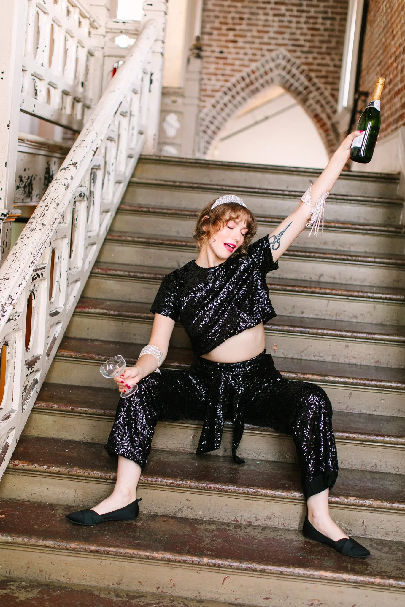 Black High Waisted Sequin Party Pants - Image 4