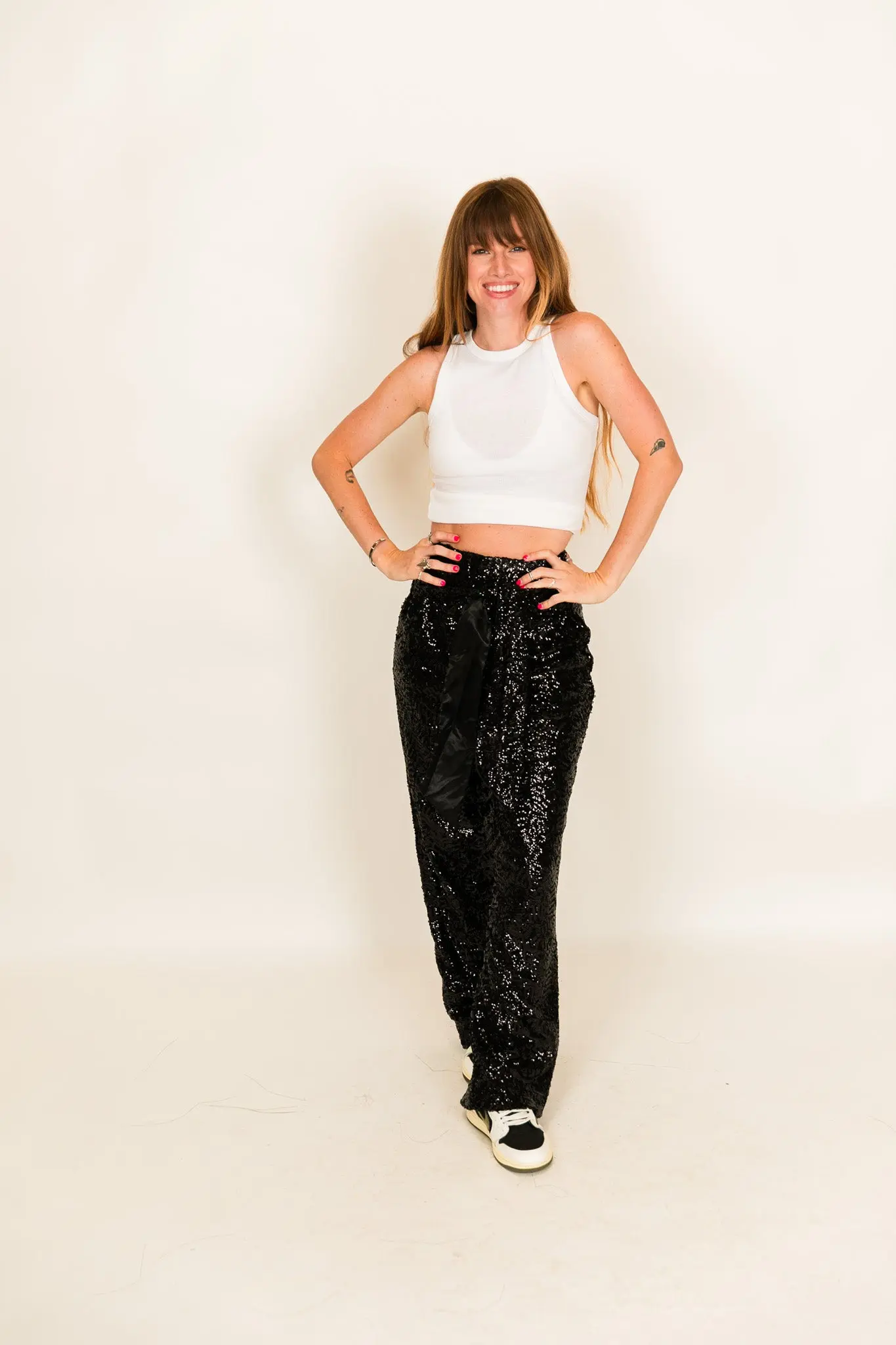 Black High Waisted Sequin Party Pants - Image 5