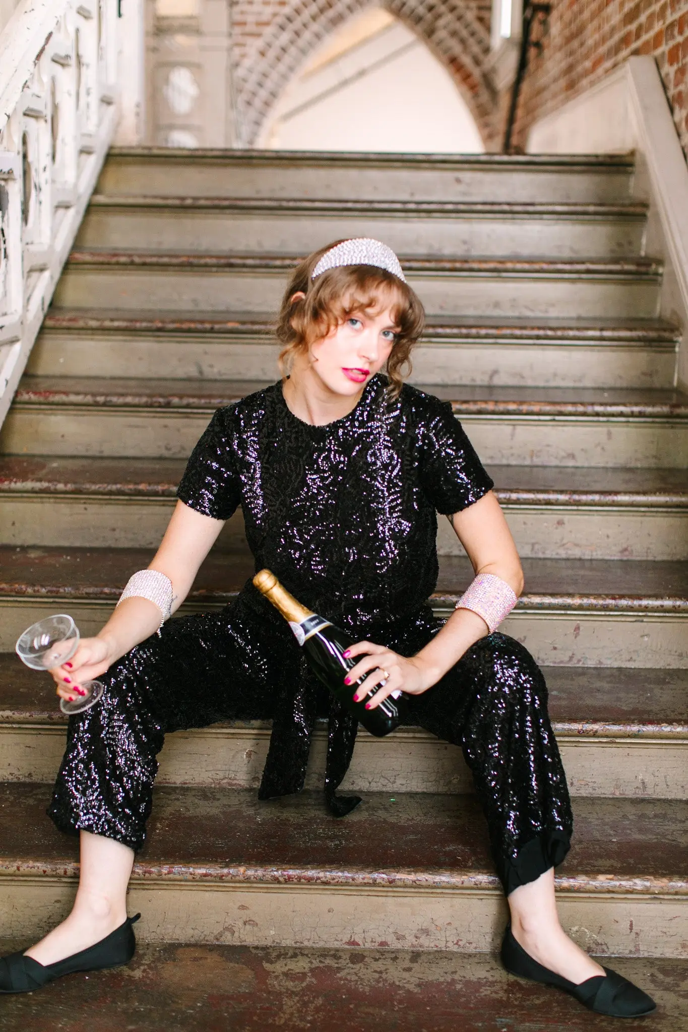 Black High Waisted Sequin Party Pants - Image 7