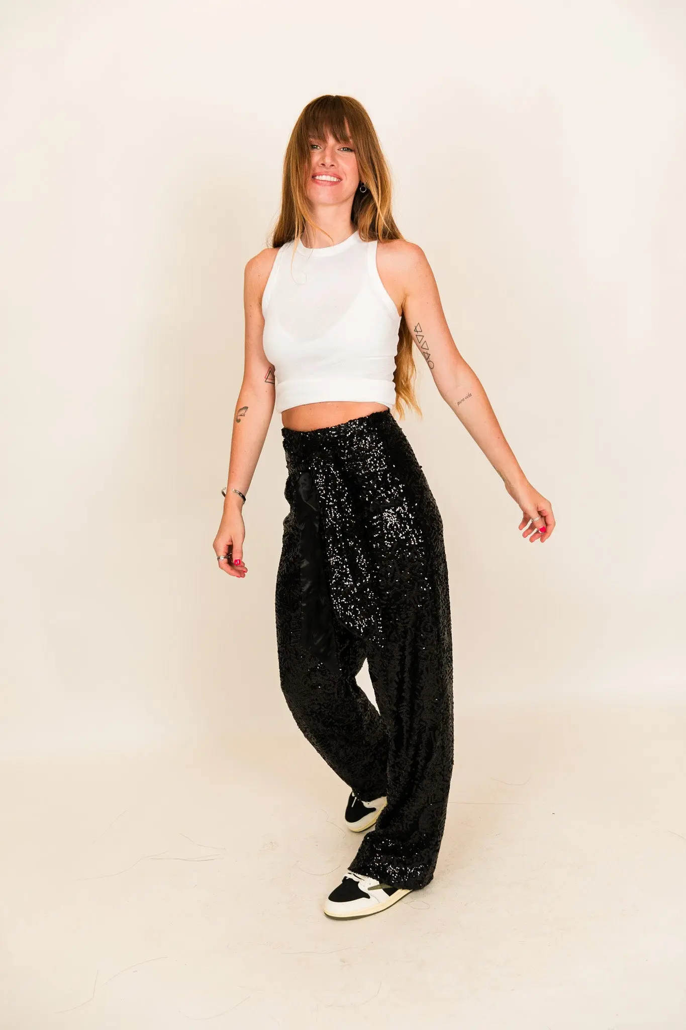 Black High Waisted Sequin Party Pants - Image 8