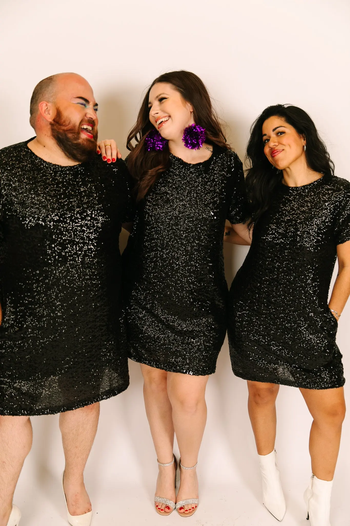 Black Sequin Crew Neck T-shirt Dress - Image 2