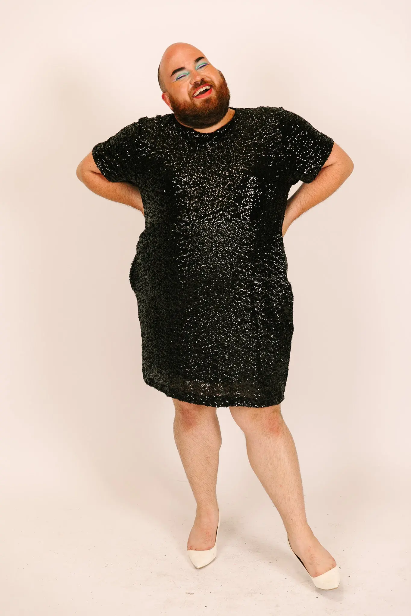 Black Sequin Crew Neck T-shirt Dress - Image 5