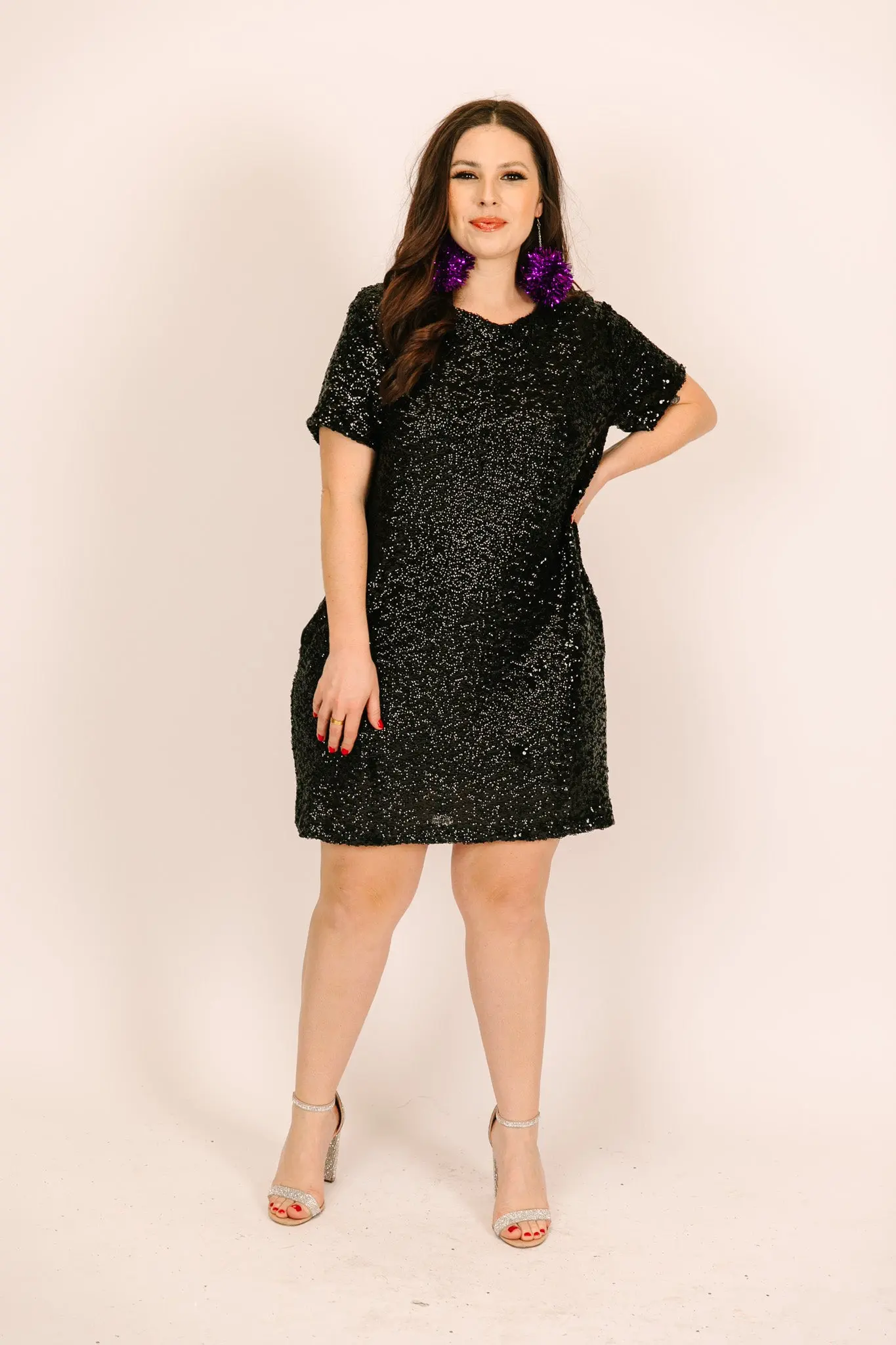 Black Sequin Crew Neck T-shirt Dress - Image 6