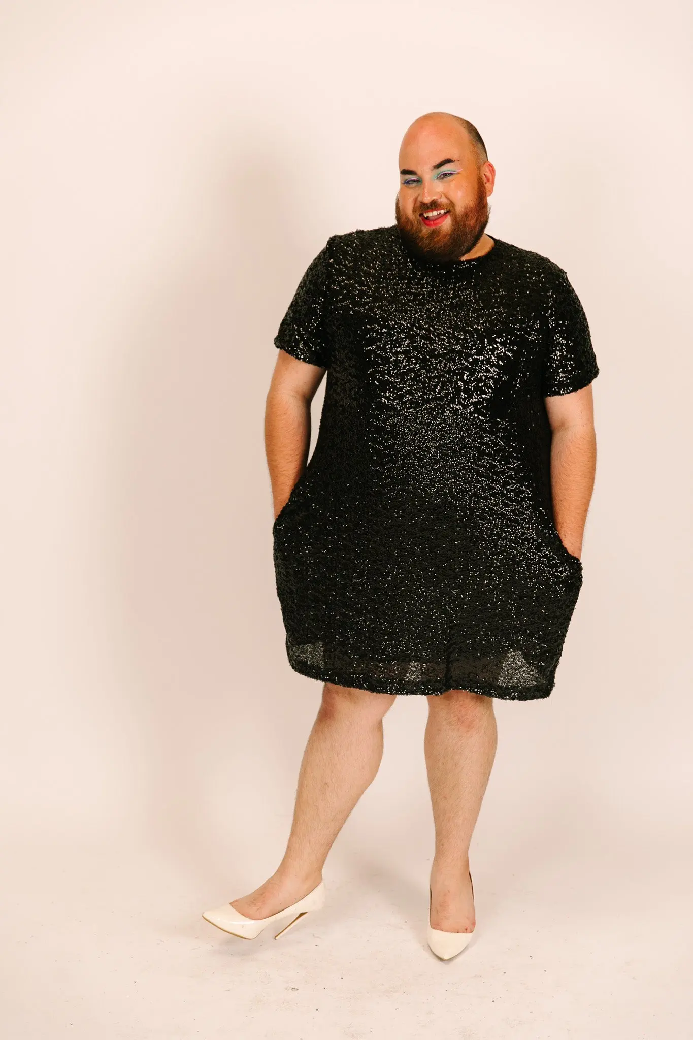 Black Sequin Crew Neck T-shirt Dress - Image 7