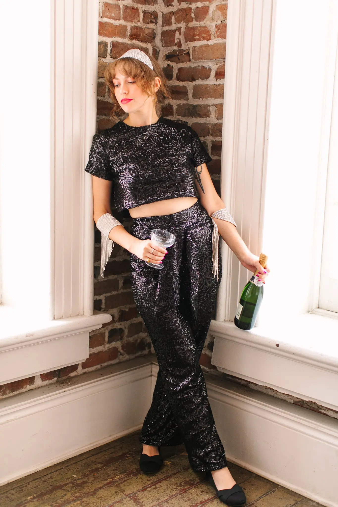 Black Sequin Crop Top - Image 8