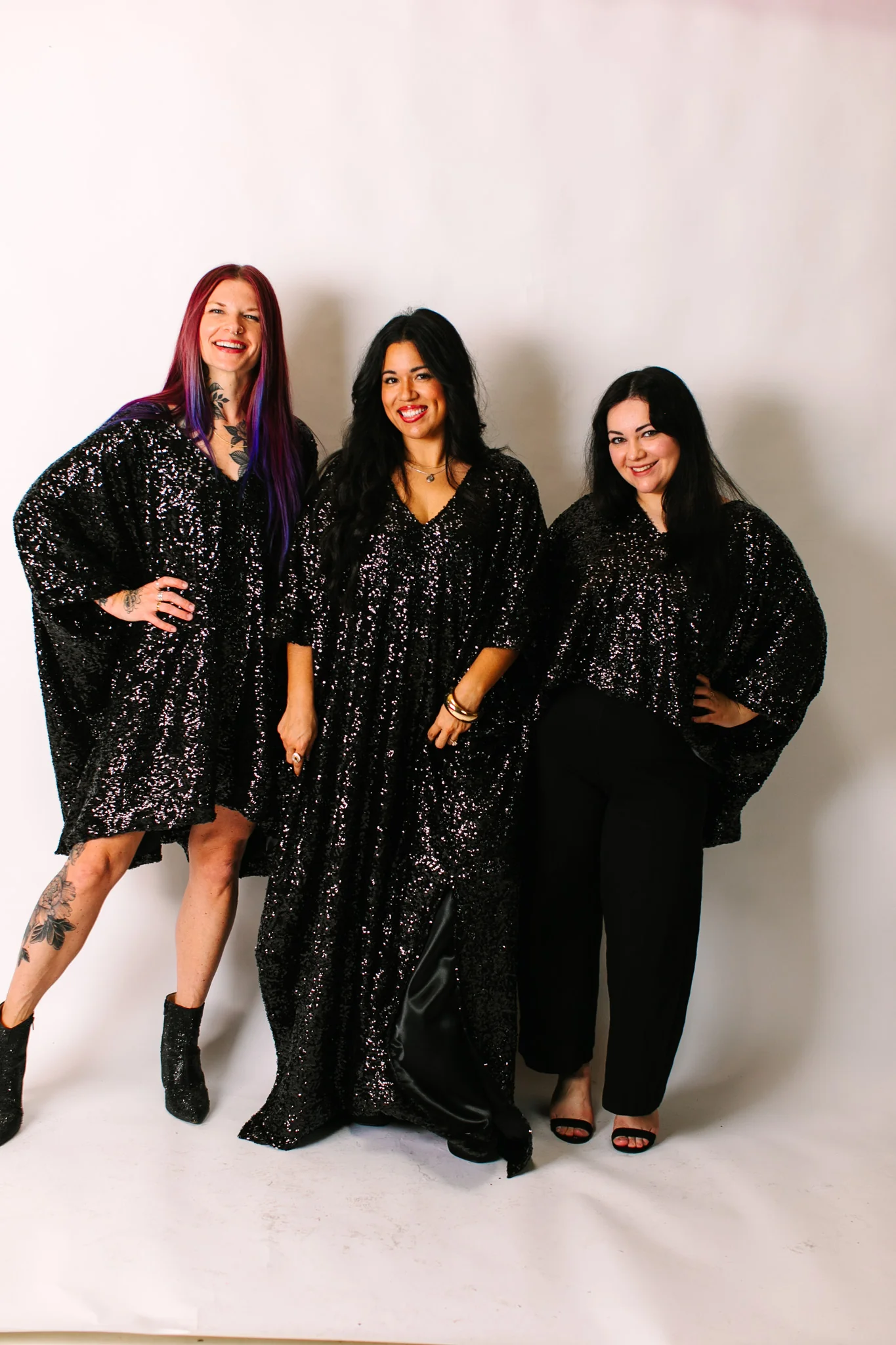 Black Sequin Long Caftan Satin Lined - Image 2