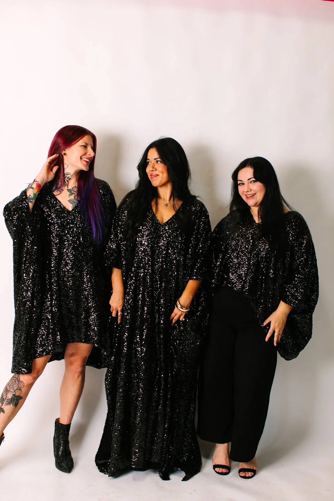 Black Sequin Long Caftan Satin Lined - Image 3