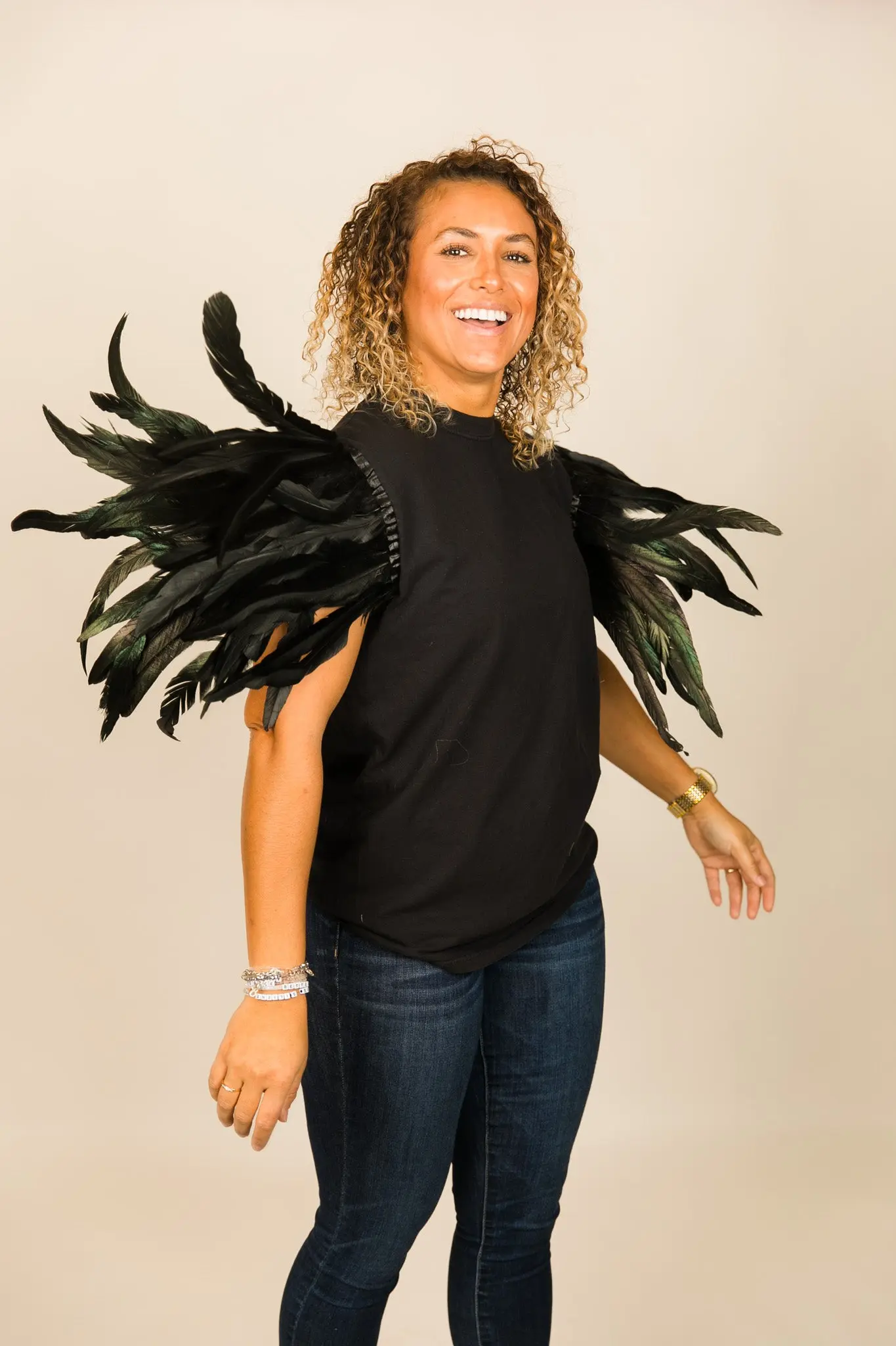 Black Tee with Black Feather Sleeve - Image 5