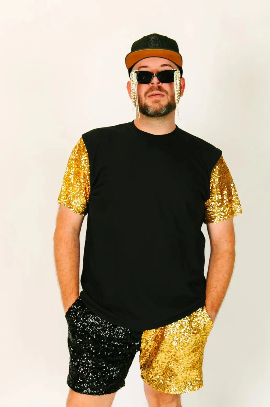 Black Tee With Gold Sequin Party Tee