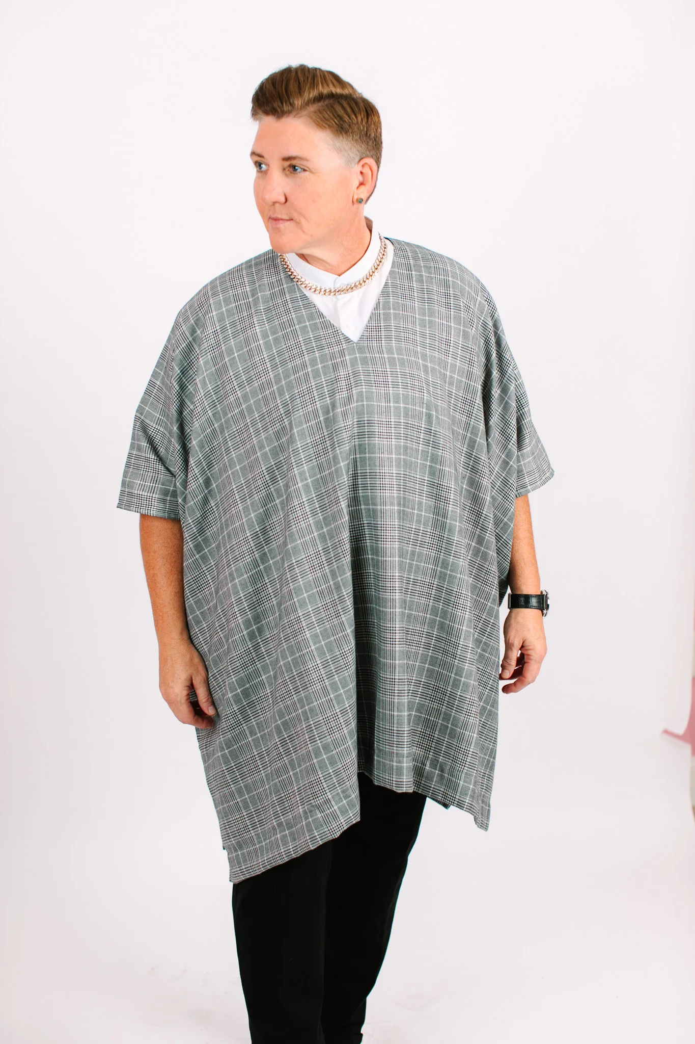 Black & White Check Short Caftan - Image 10