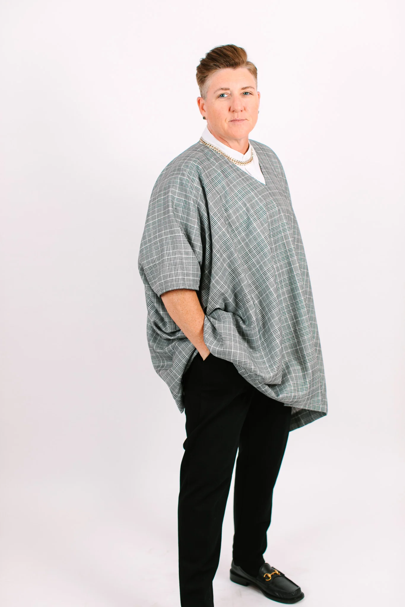 Black & White Check Short Caftan - Image 2
