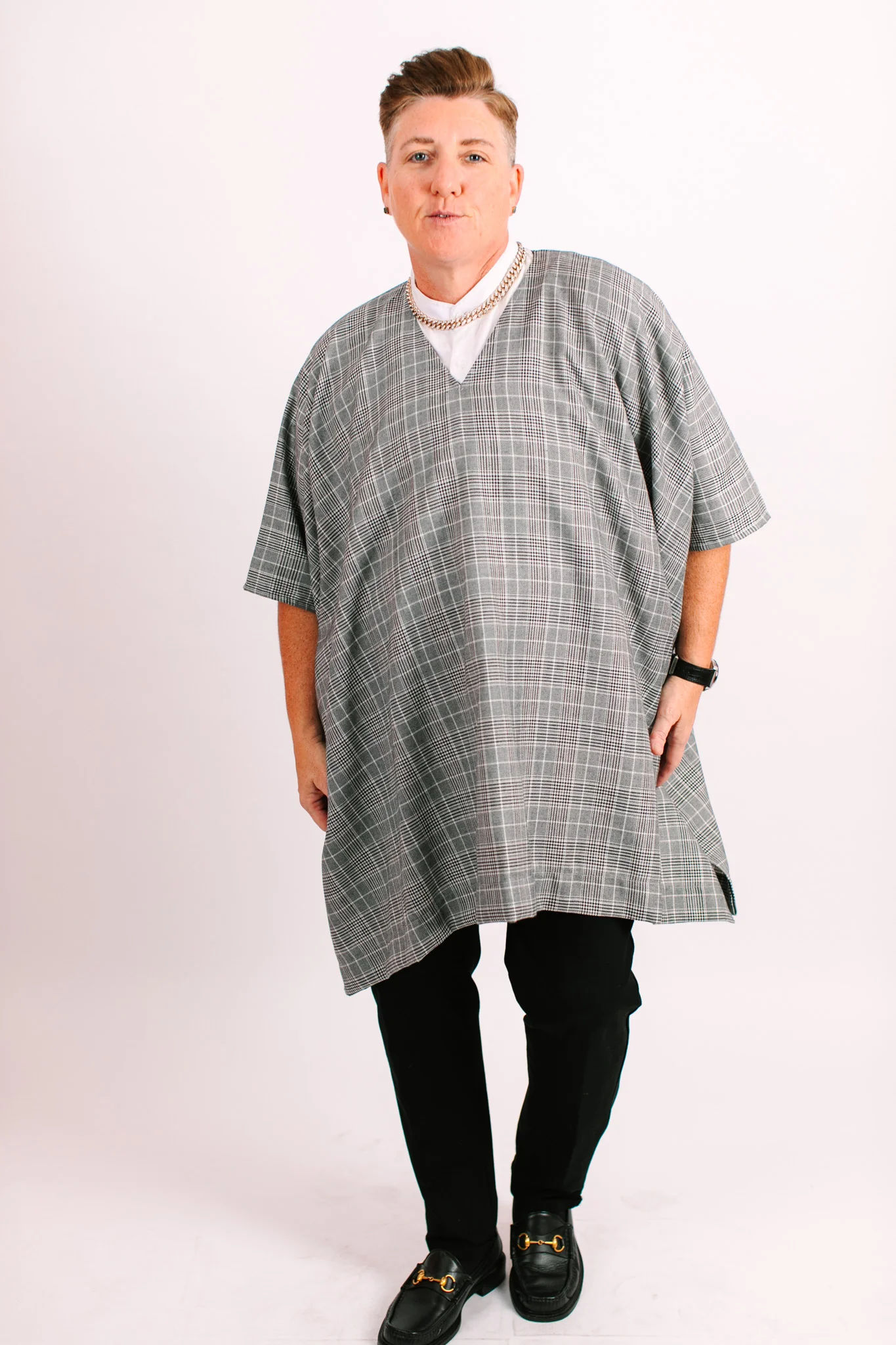 Black & White Check Short Caftan - Image 3