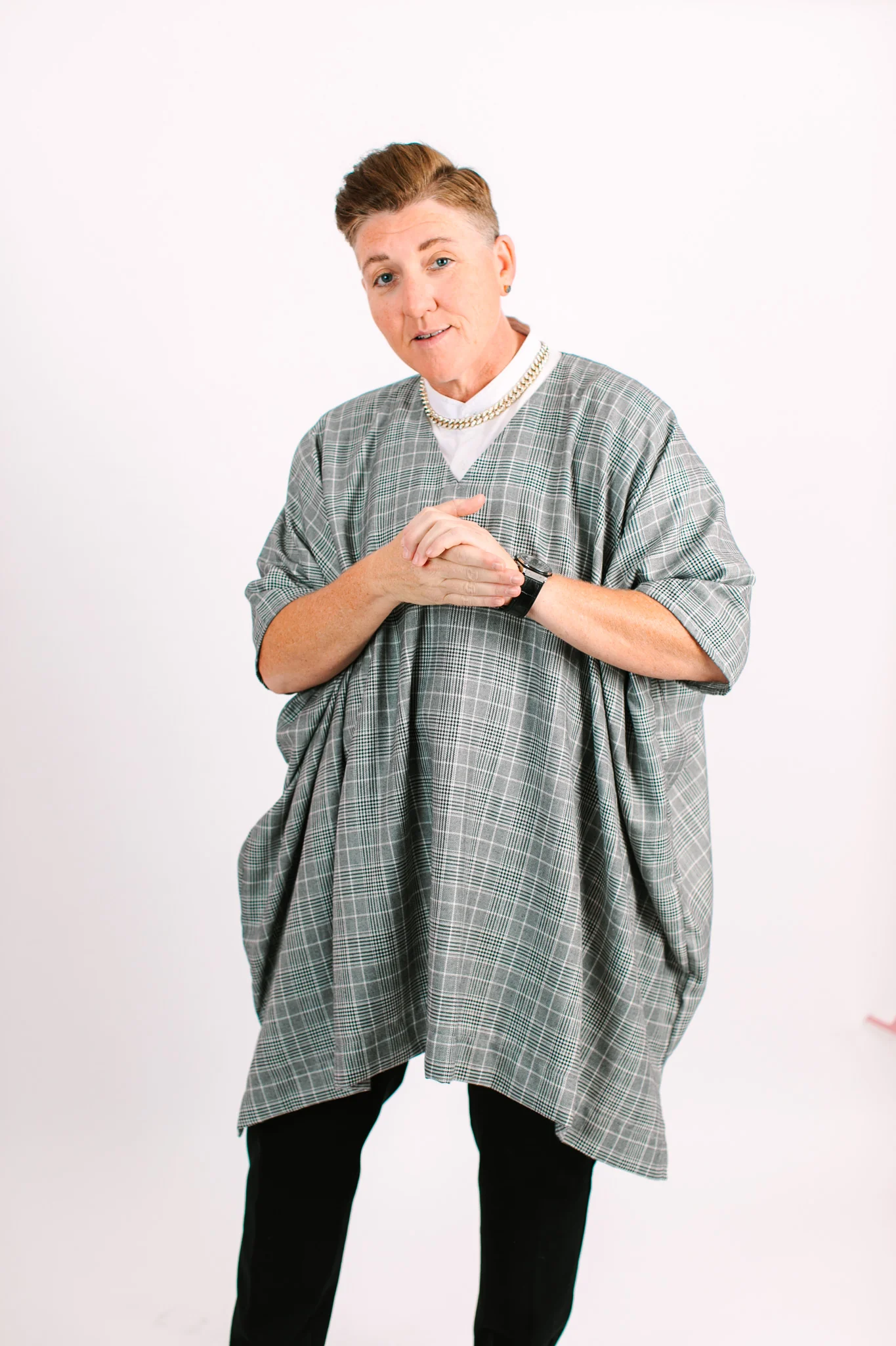 Black & White Check Short Caftan - Image 6