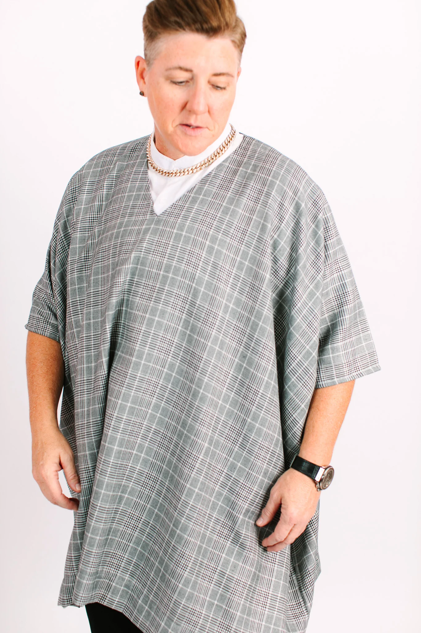 Black & White Check Short Caftan - Image 7