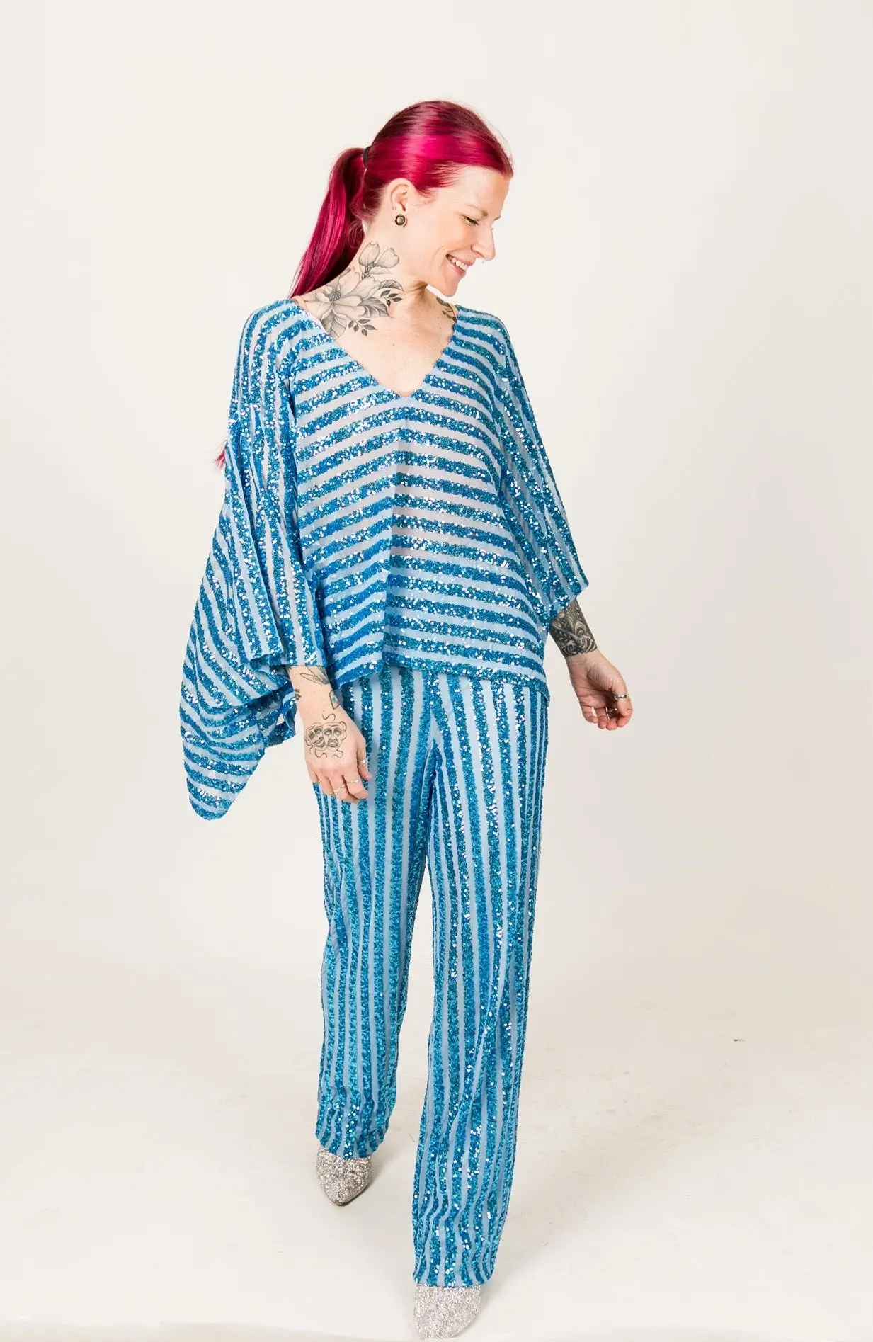 Blue Stripe Sequin Pants