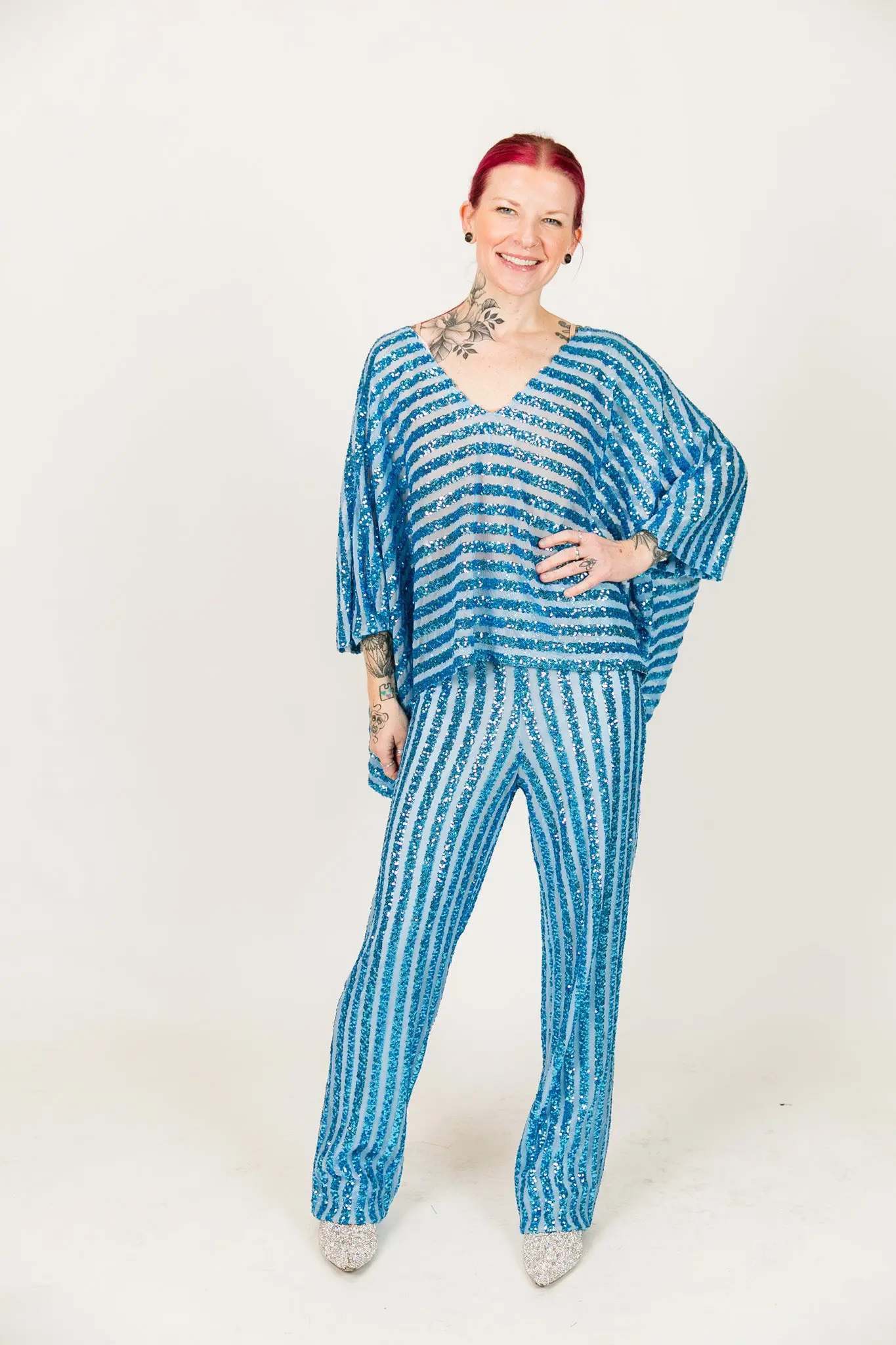 Blue Stripe Sequin Pants - Image 6