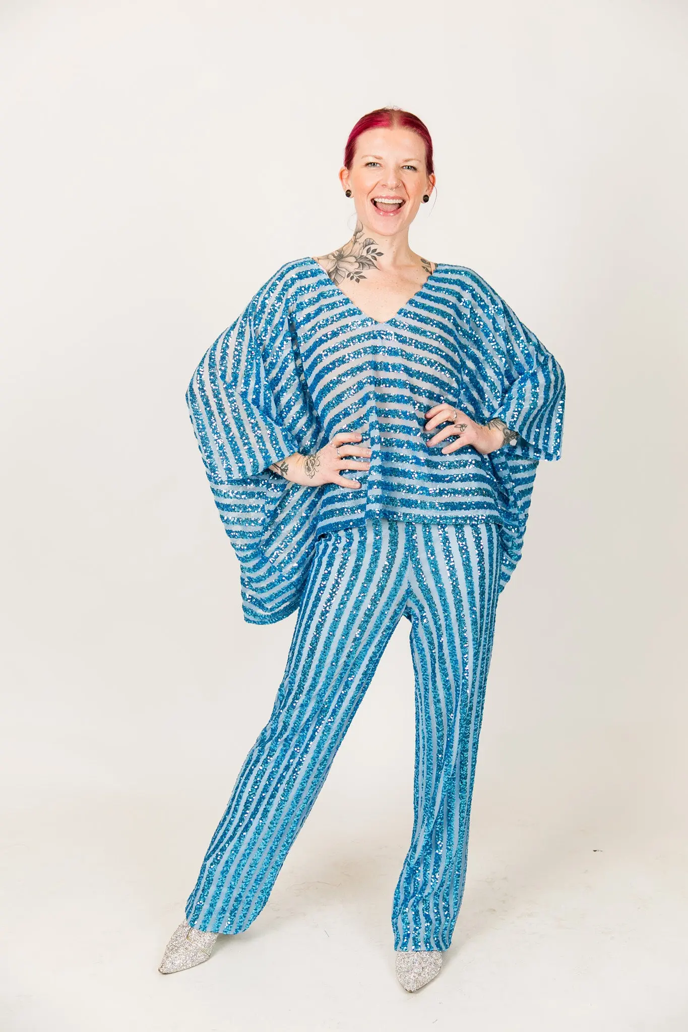 Blue Stripe Sequin Pants - Image 8