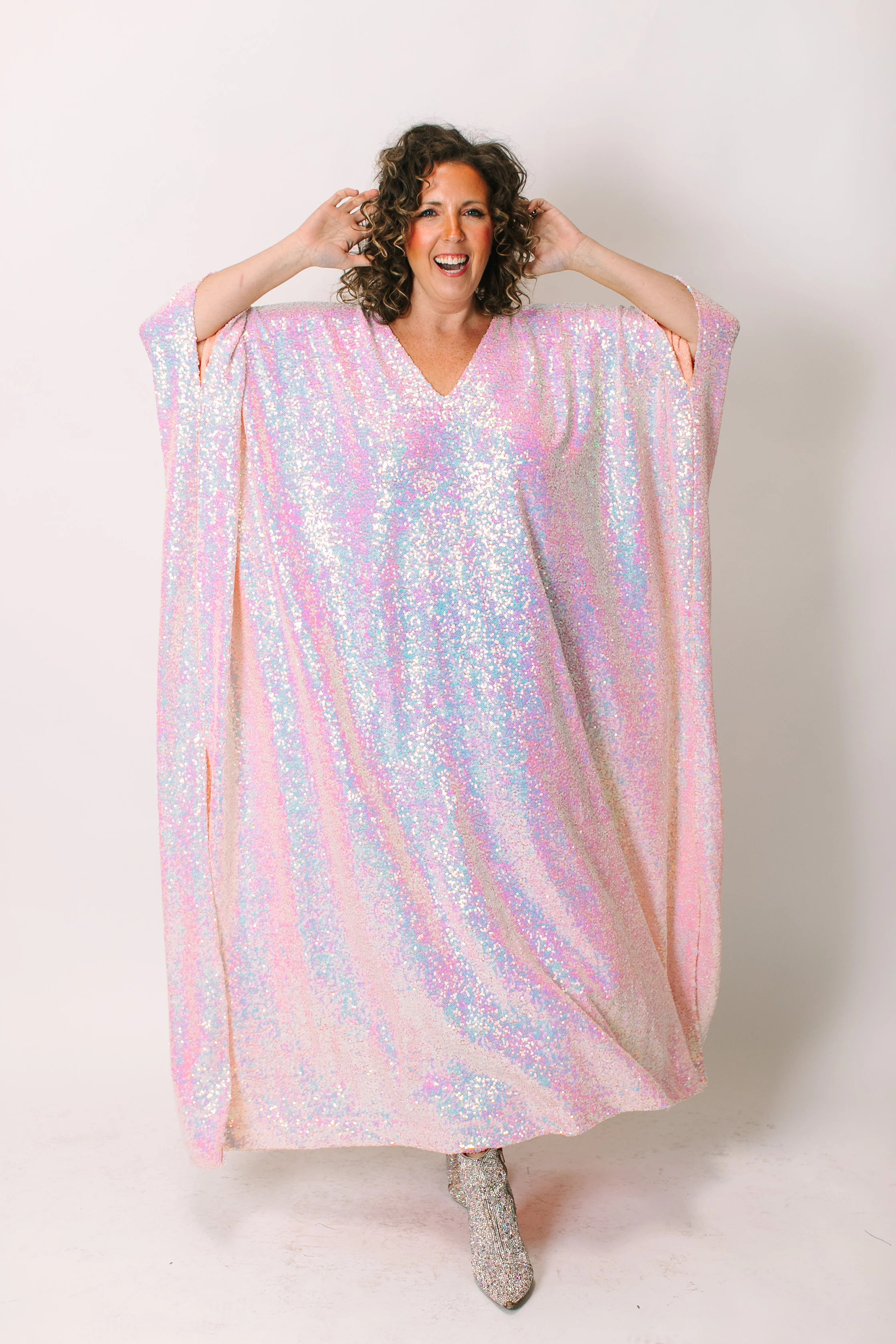 Blush Iridescent Sequin Long Caftan