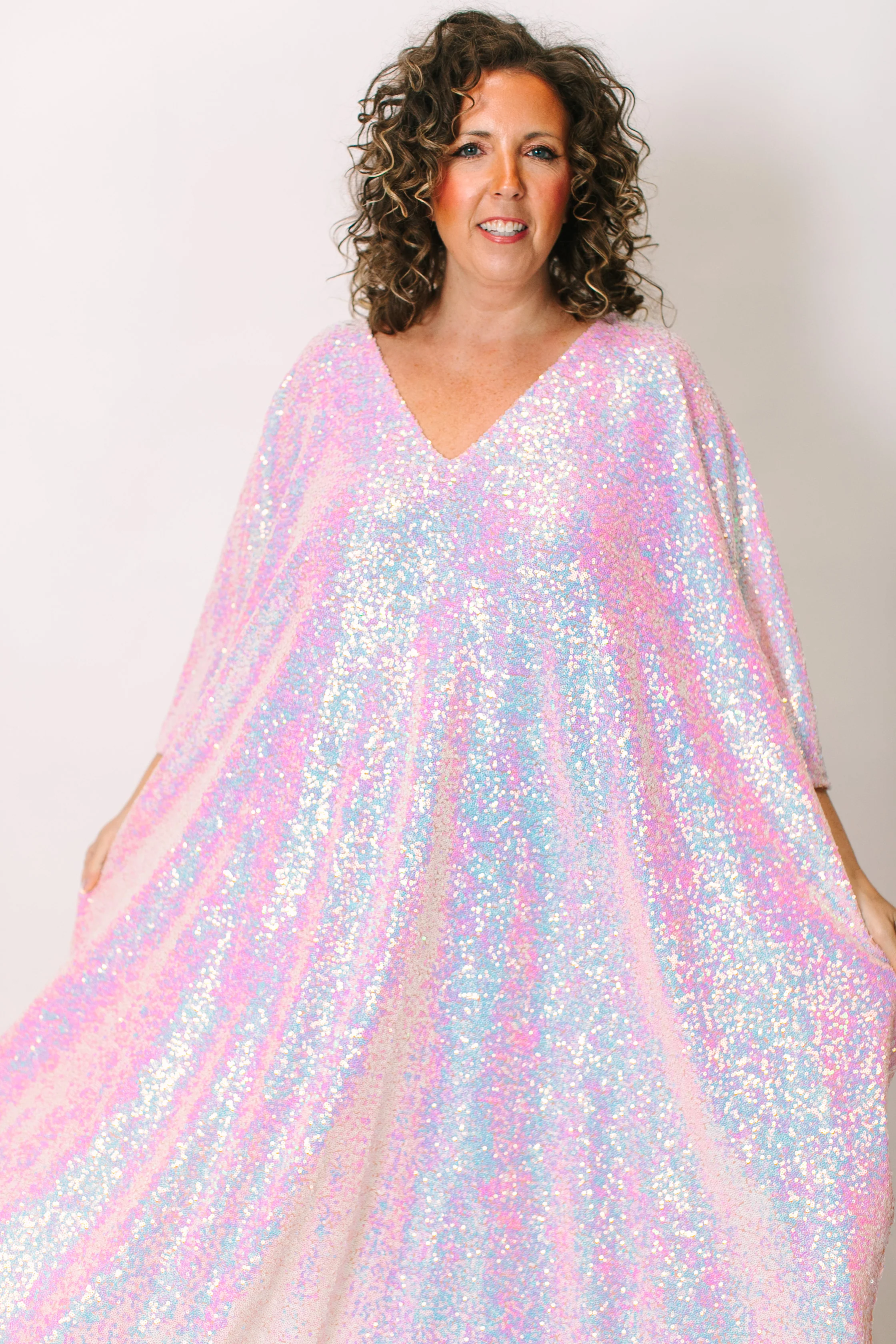 Blush Iridescent Sequin Long Caftan - Image 2