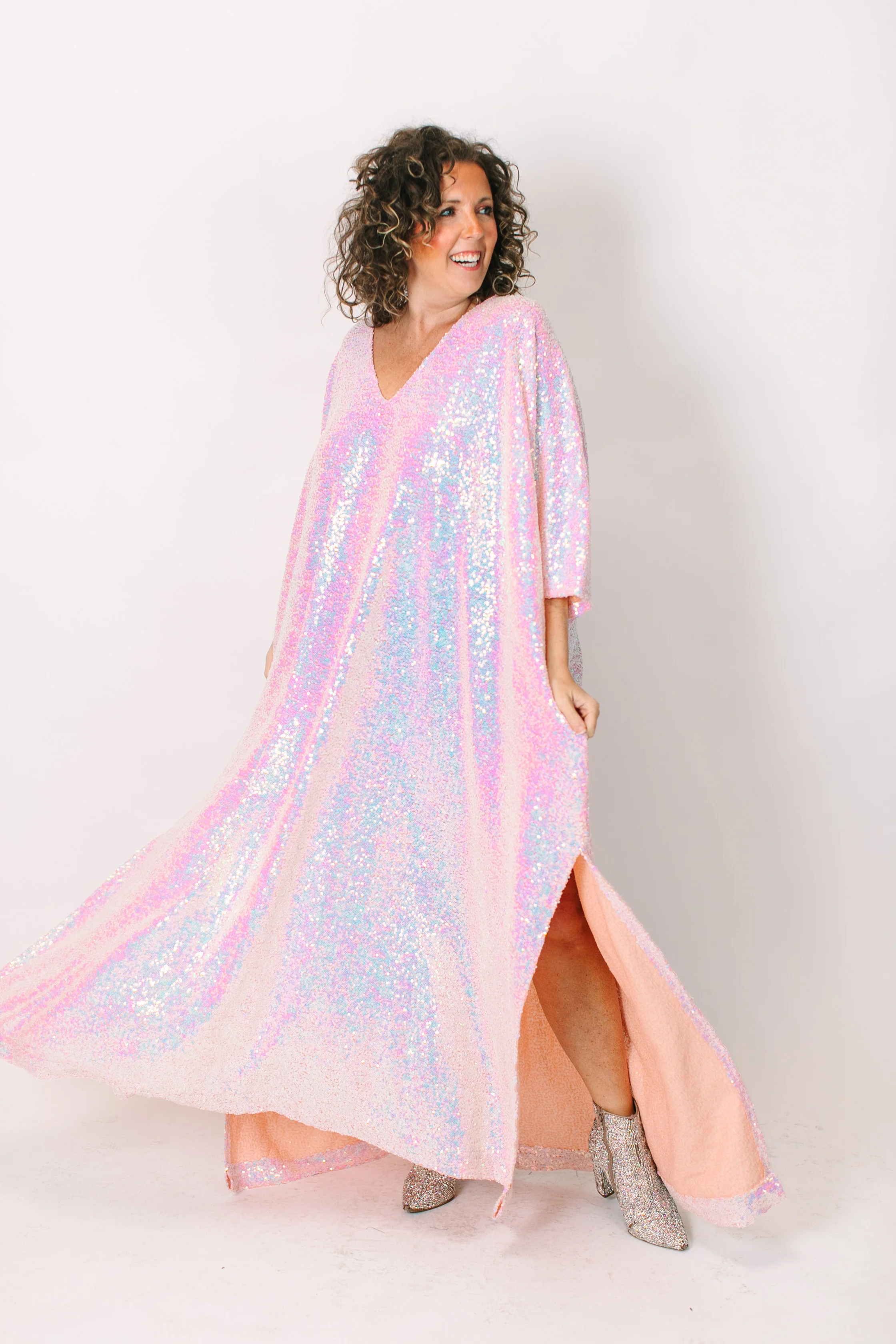 Blush Iridescent Sequin Long Caftan - Image 3