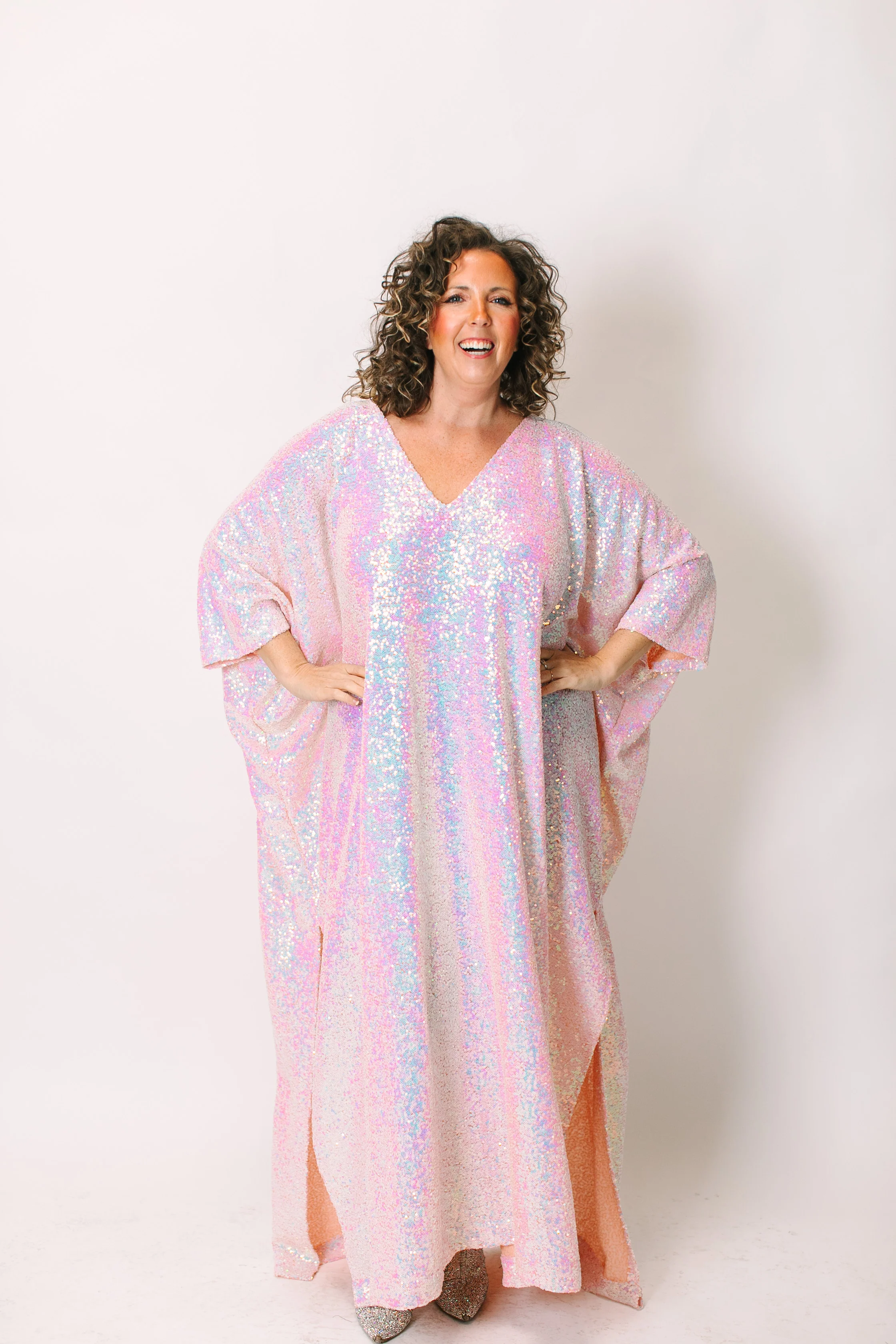Blush Iridescent Sequin Long Caftan - Image 5