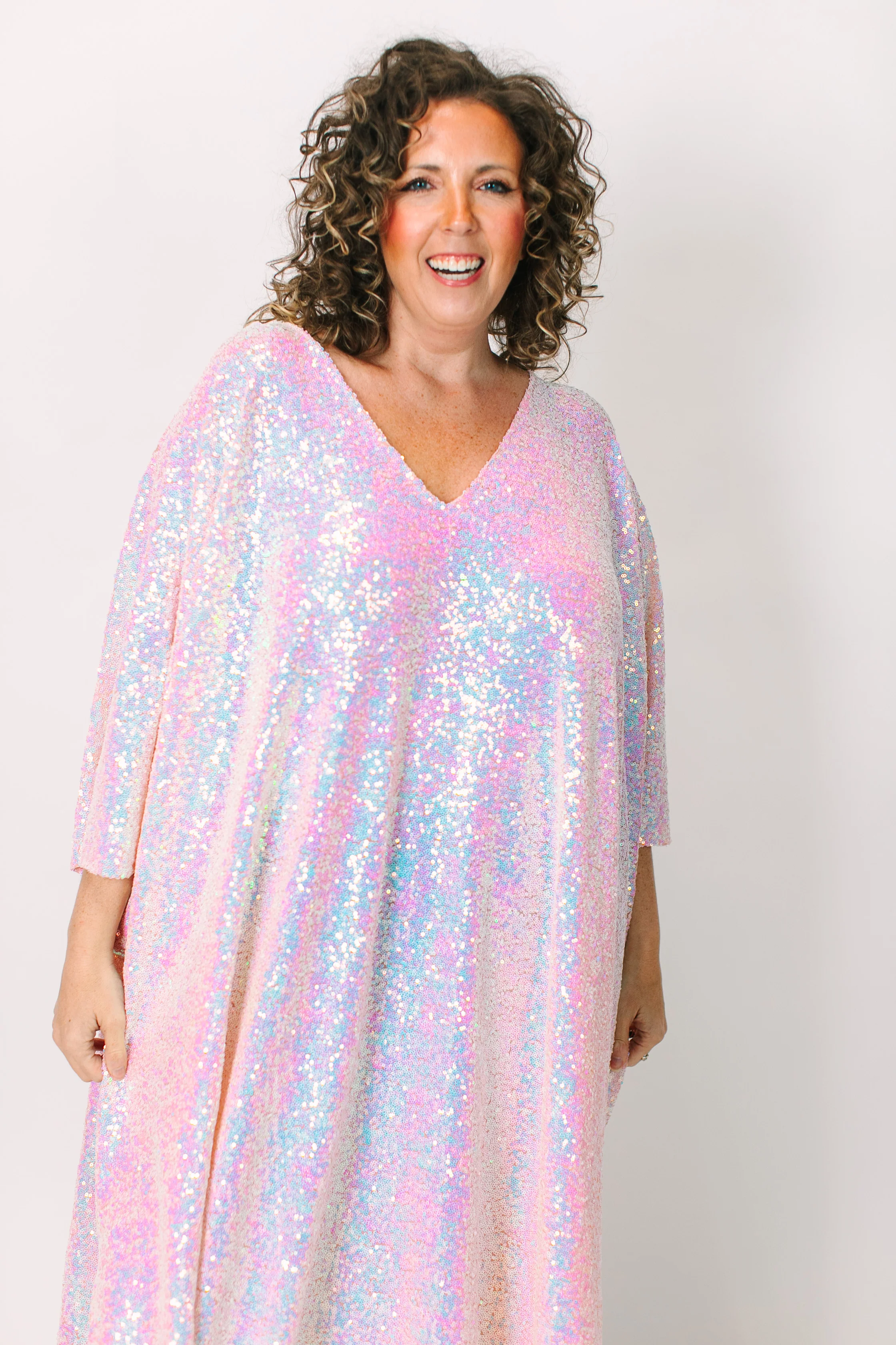 Blush Iridescent Sequin Long Caftan - Image 6