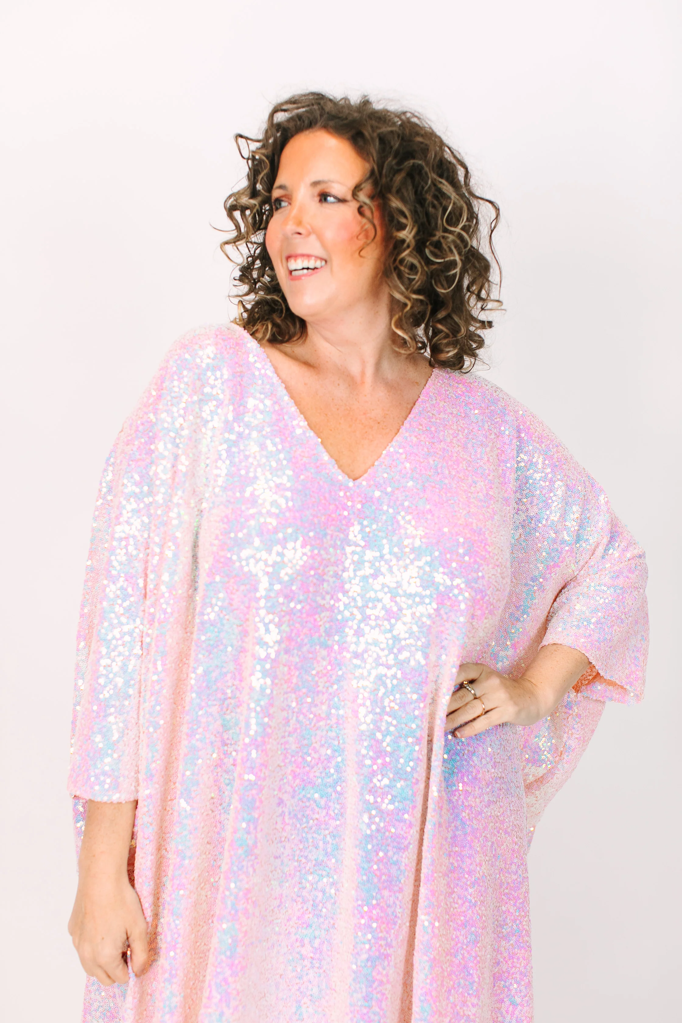 Blush Iridescent Sequin Long Caftan - Image 7
