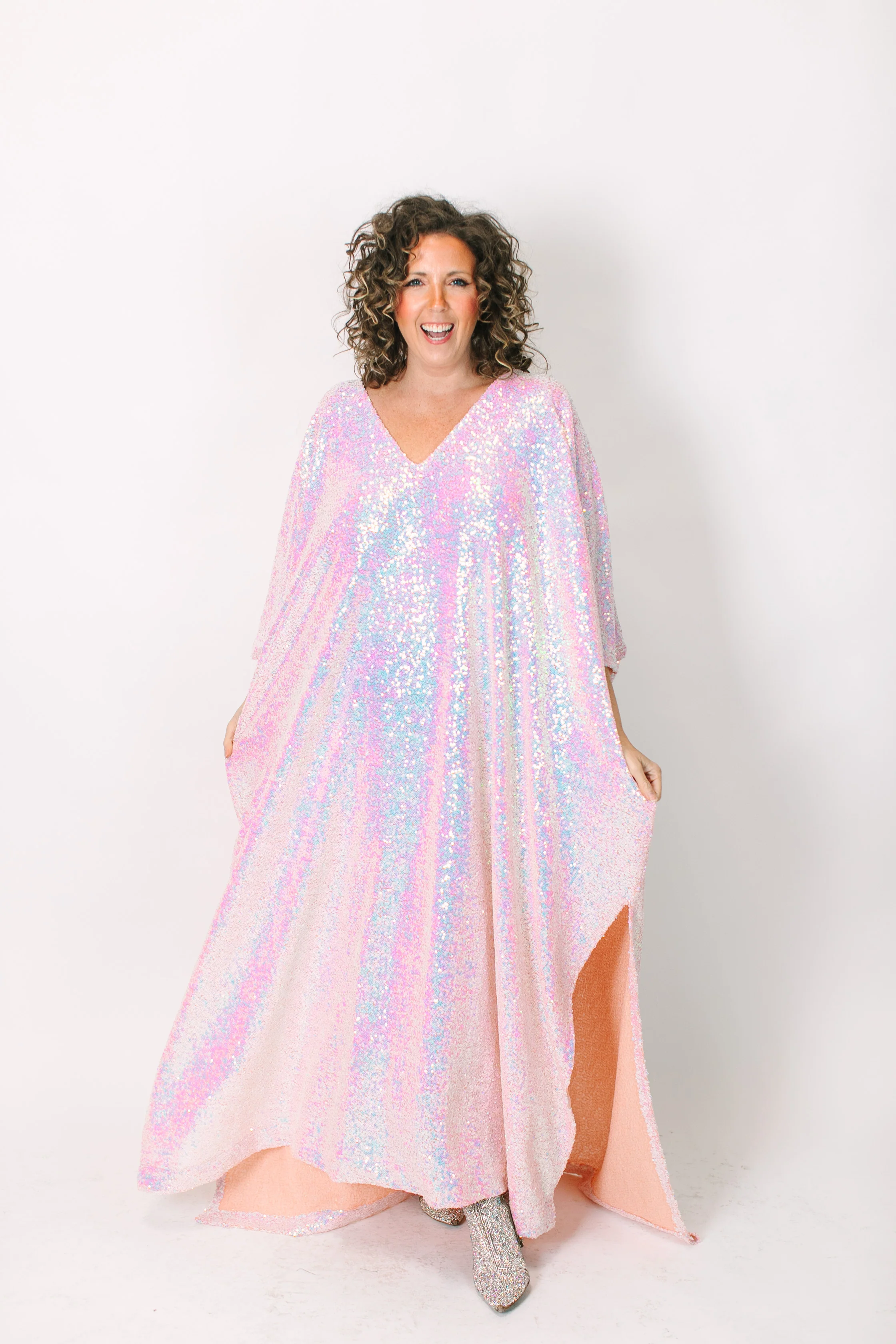 Blush Iridescent Sequin Long Caftan - Image 8