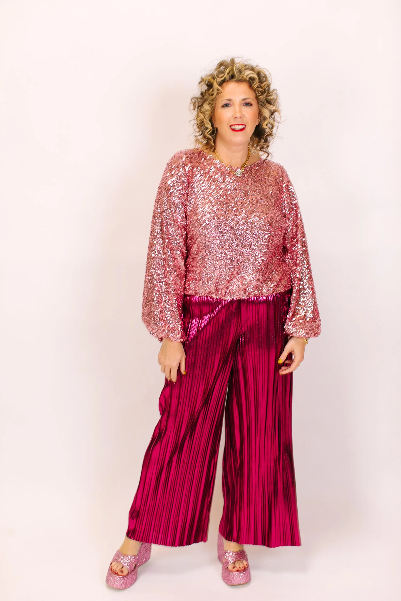 Blush Sequin Long Sleeve Crop Top