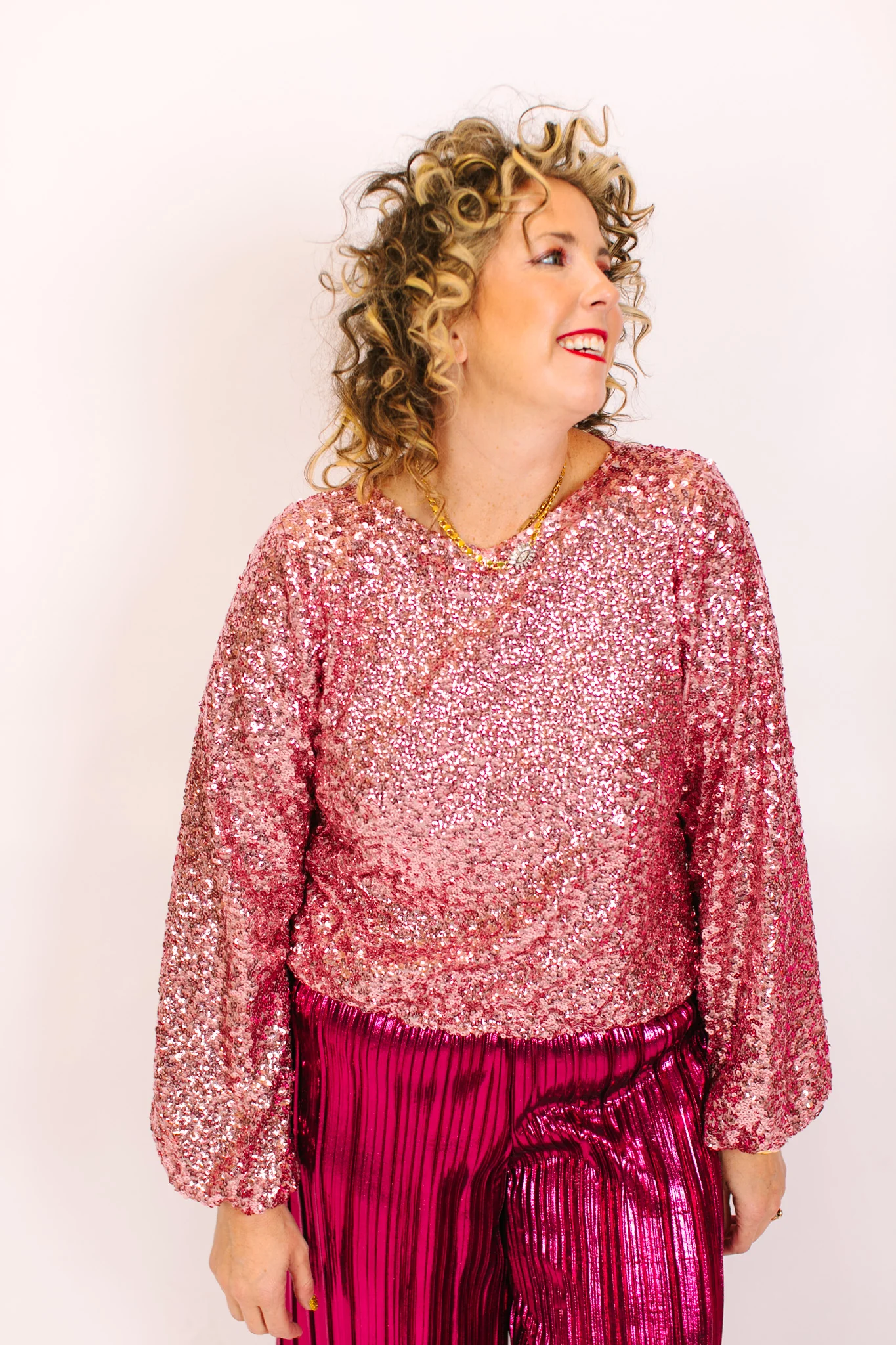 Blush Sequin Long Sleeve Crop Top - Image 2