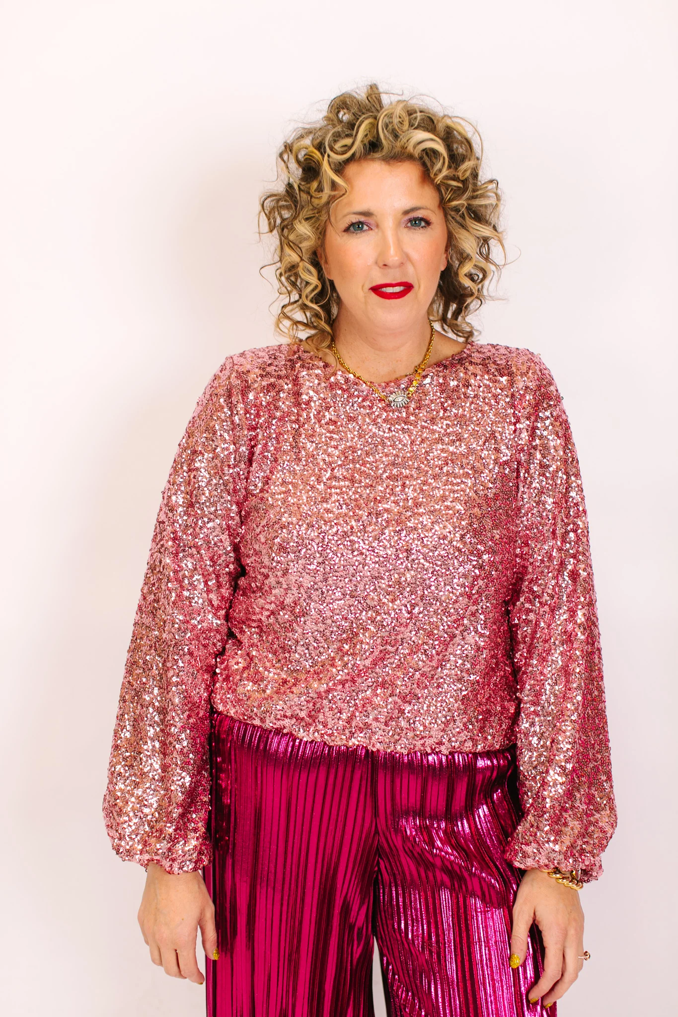 Blush Sequin Long Sleeve Crop Top - Image 3