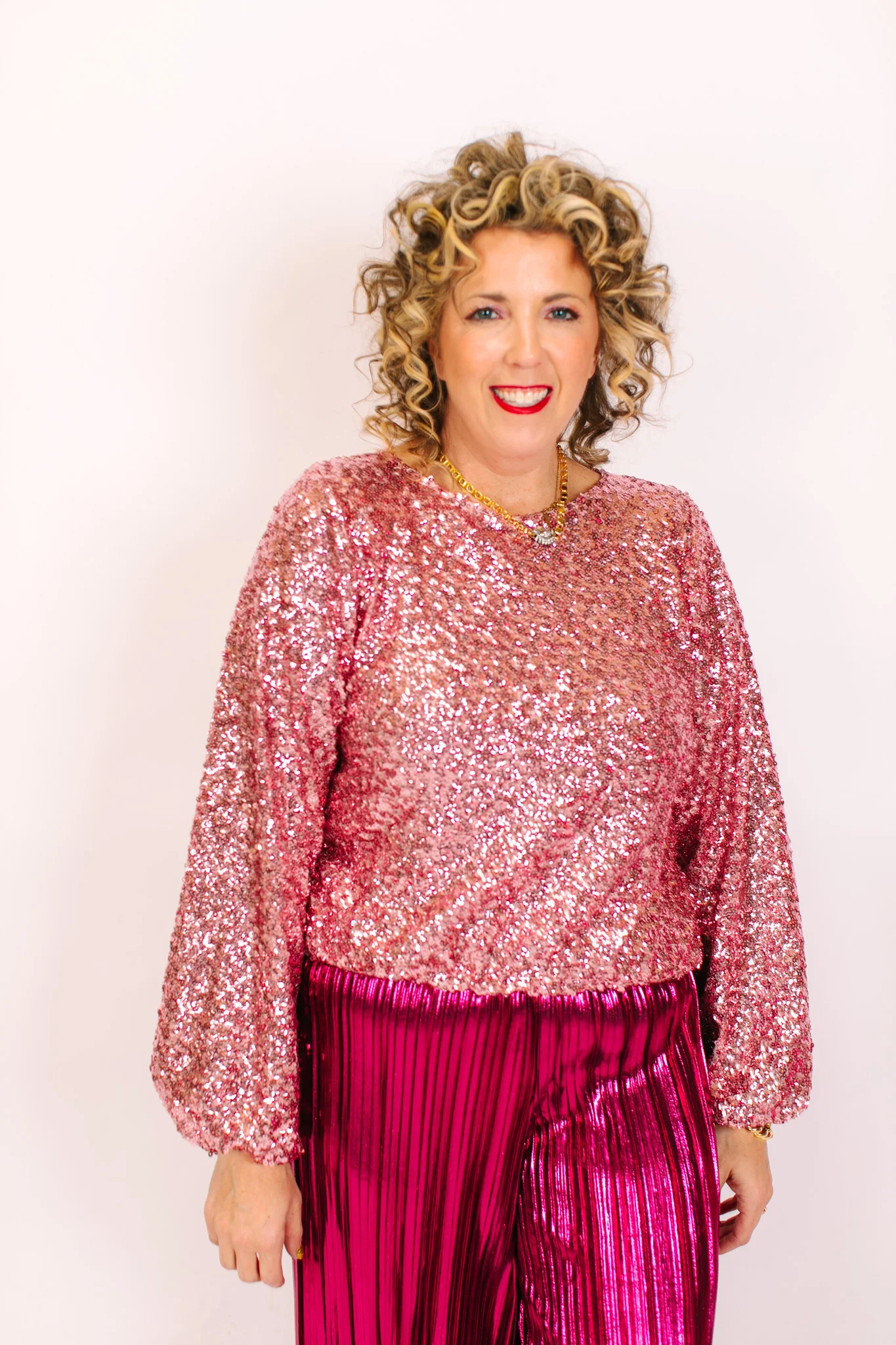Blush Sequin Long Sleeve Crop Top - Image 4