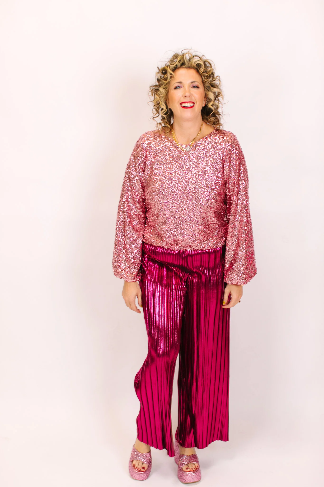 Blush Sequin Long Sleeve Crop Top - Image 6