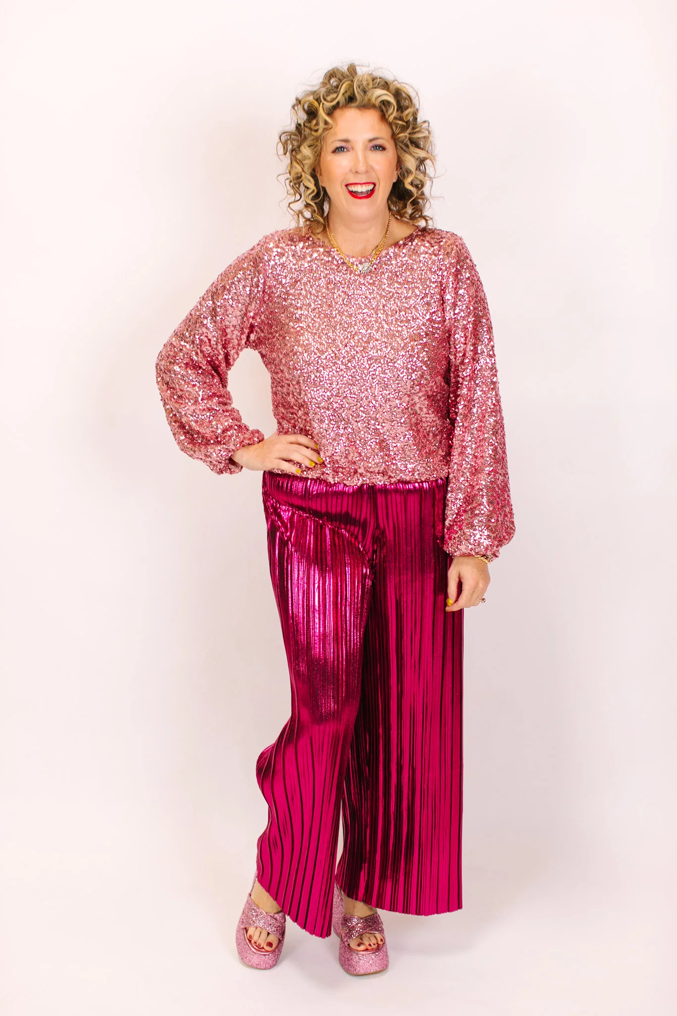 Blush Sequin Long Sleeve Crop Top - Image 7