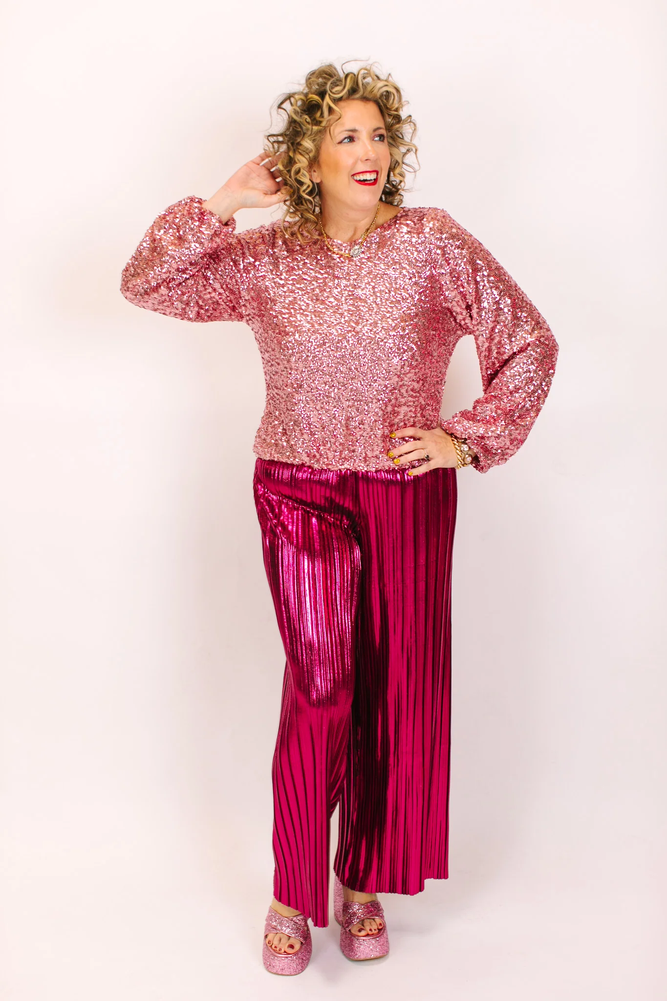 Blush Sequin Long Sleeve Crop Top - Image 8