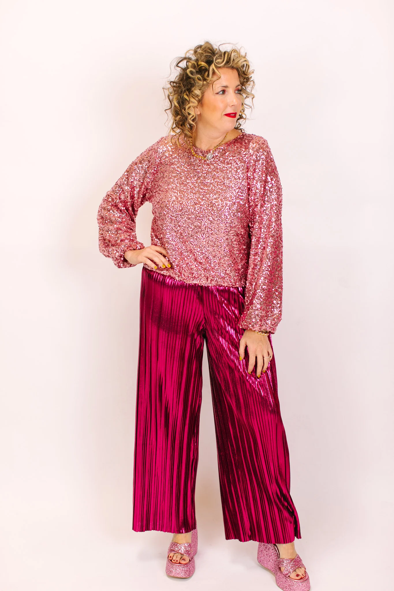 Blush Sequin Long Sleeve Crop Top - Image 9