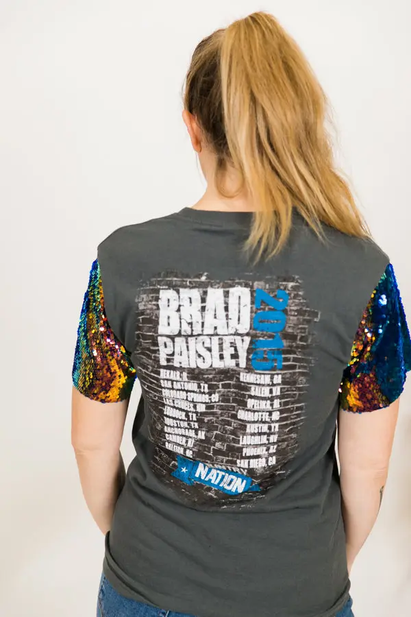 Brad Paisley Blue Iridescent Sequin Sleeve Party Tee - Image 2