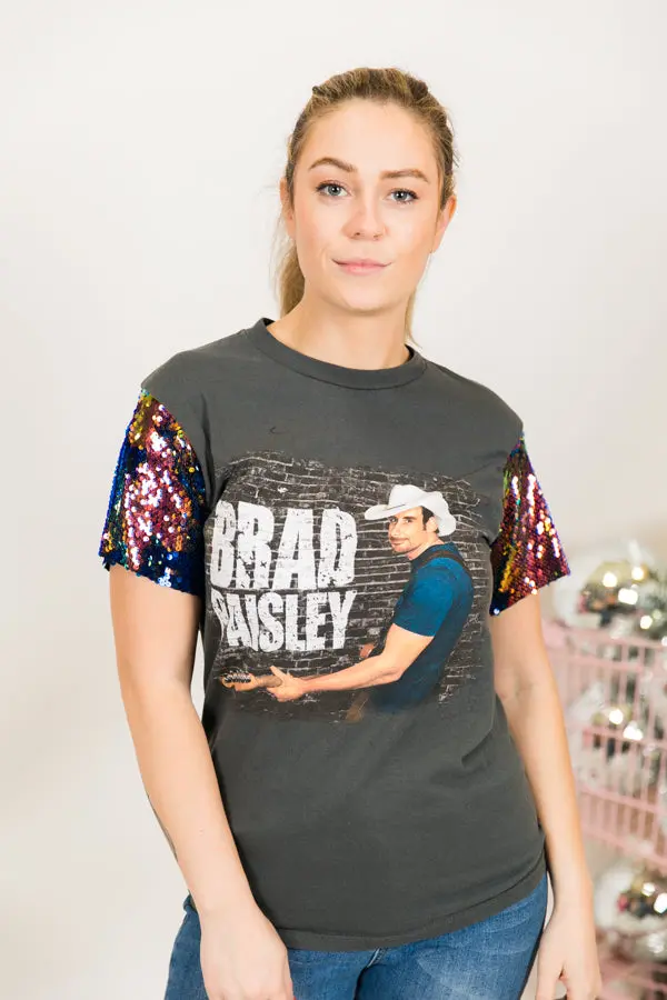 Brad Paisley Blue Iridescent Sequin Sleeve Party Tee - Image 3