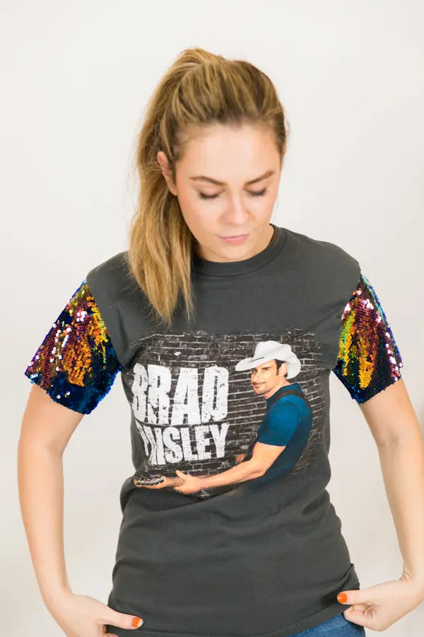 Brad Paisley Blue Iridescent Sequin Sleeve Party Tee - Image 4