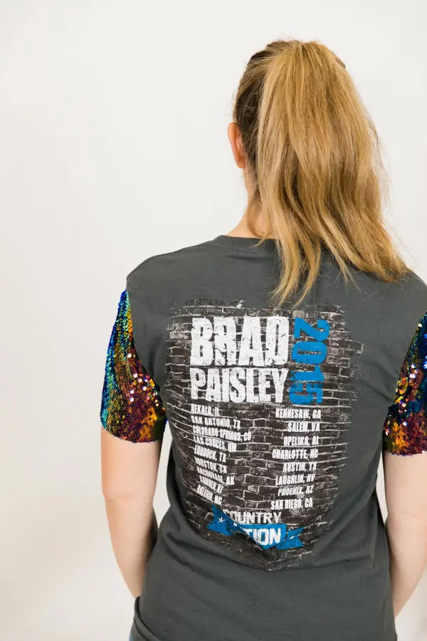 Brad Paisley Blue Iridescent Sequin Sleeve Party Tee - Image 5