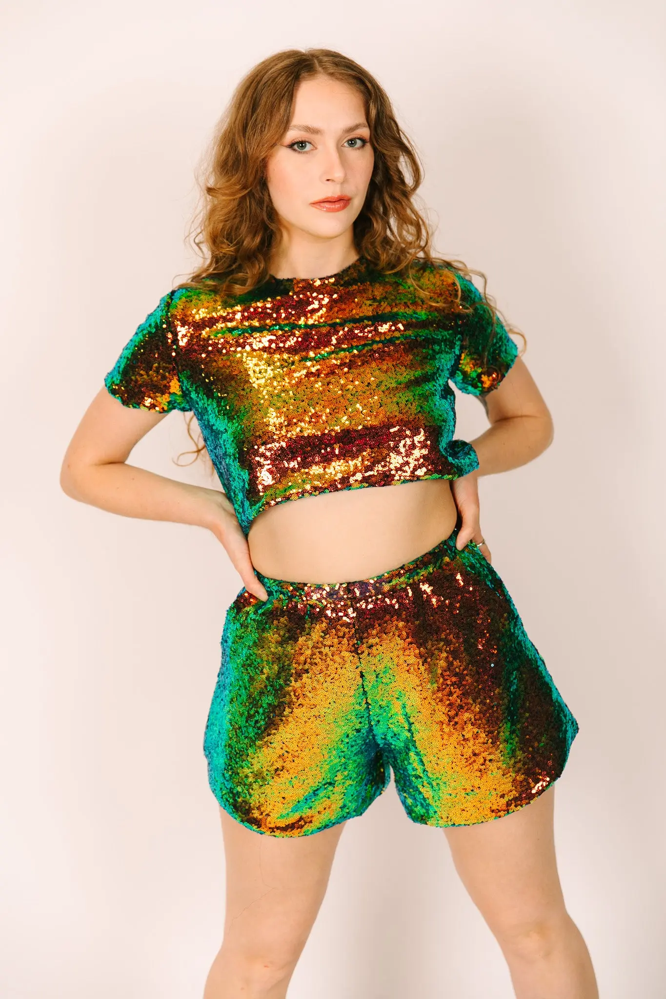 Copper Iridescent Sequin Shorts - Image 2