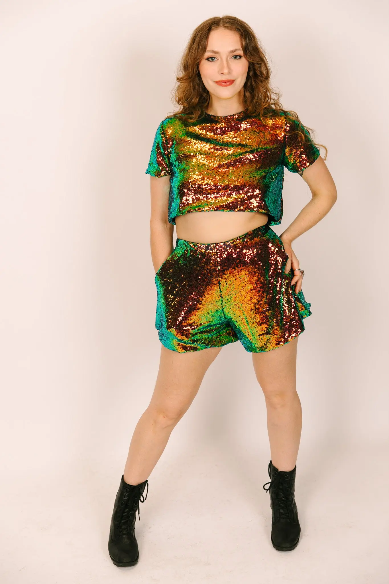 Copper Iridescent Sequin Shorts - Image 4