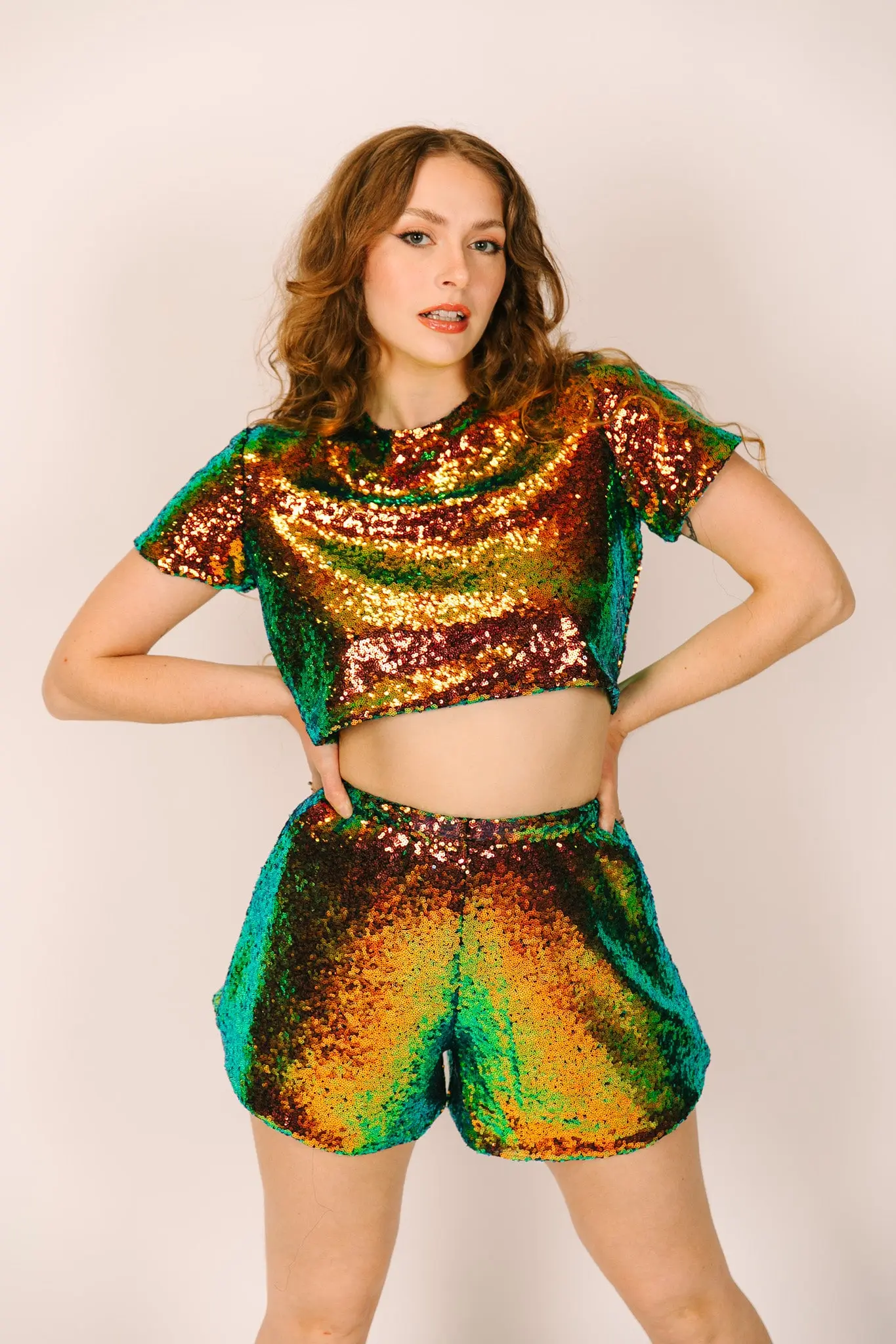 Copper Iridescent Sequin Shorts - Image 7